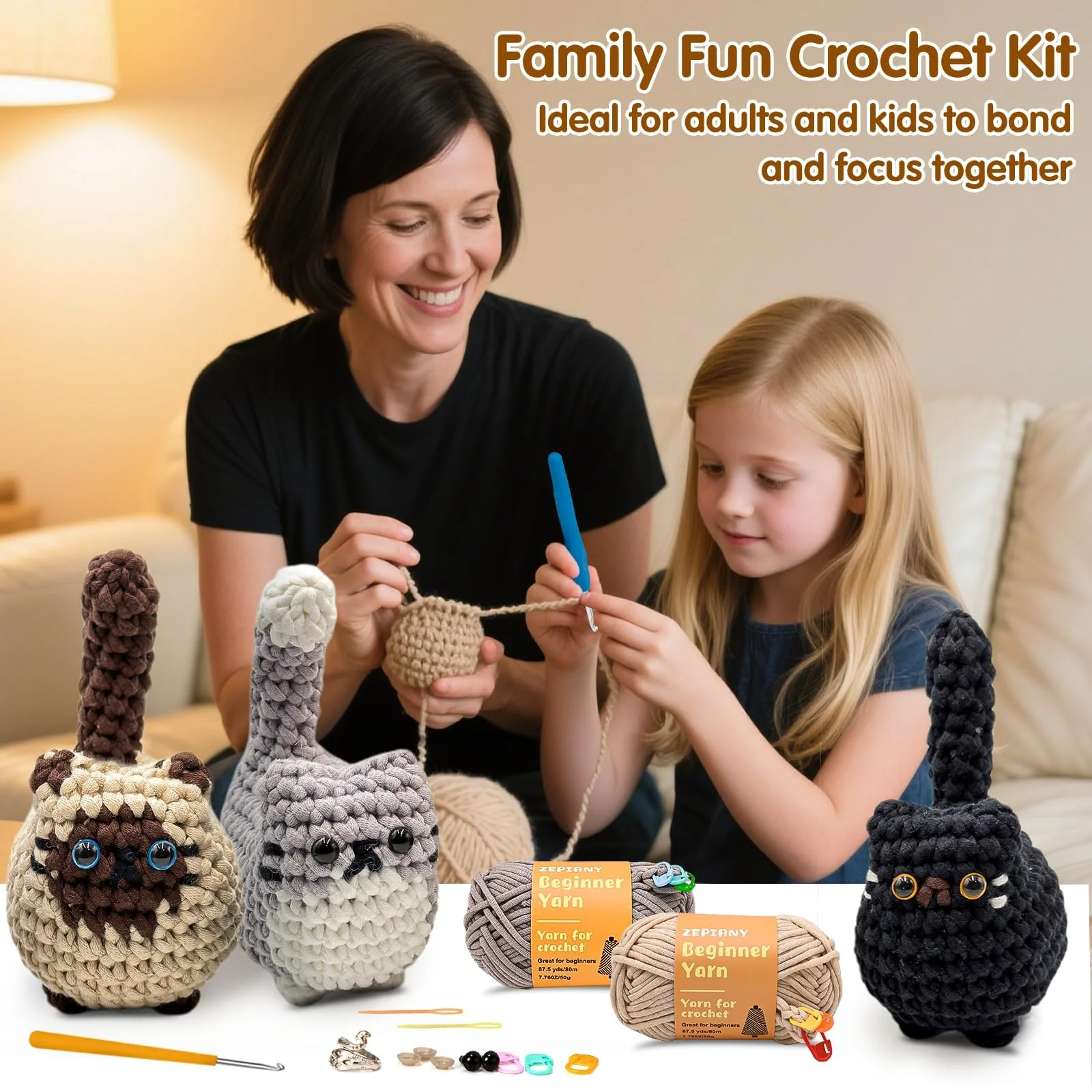 Crochet Kit for Beginners, Crochet Cat Beginner Crochet Kit for Adults, Amigurumi Crochet Animals Cat Crafts Crochet Kits, Easy Knitting Kit Christmas Gifts - Image 5