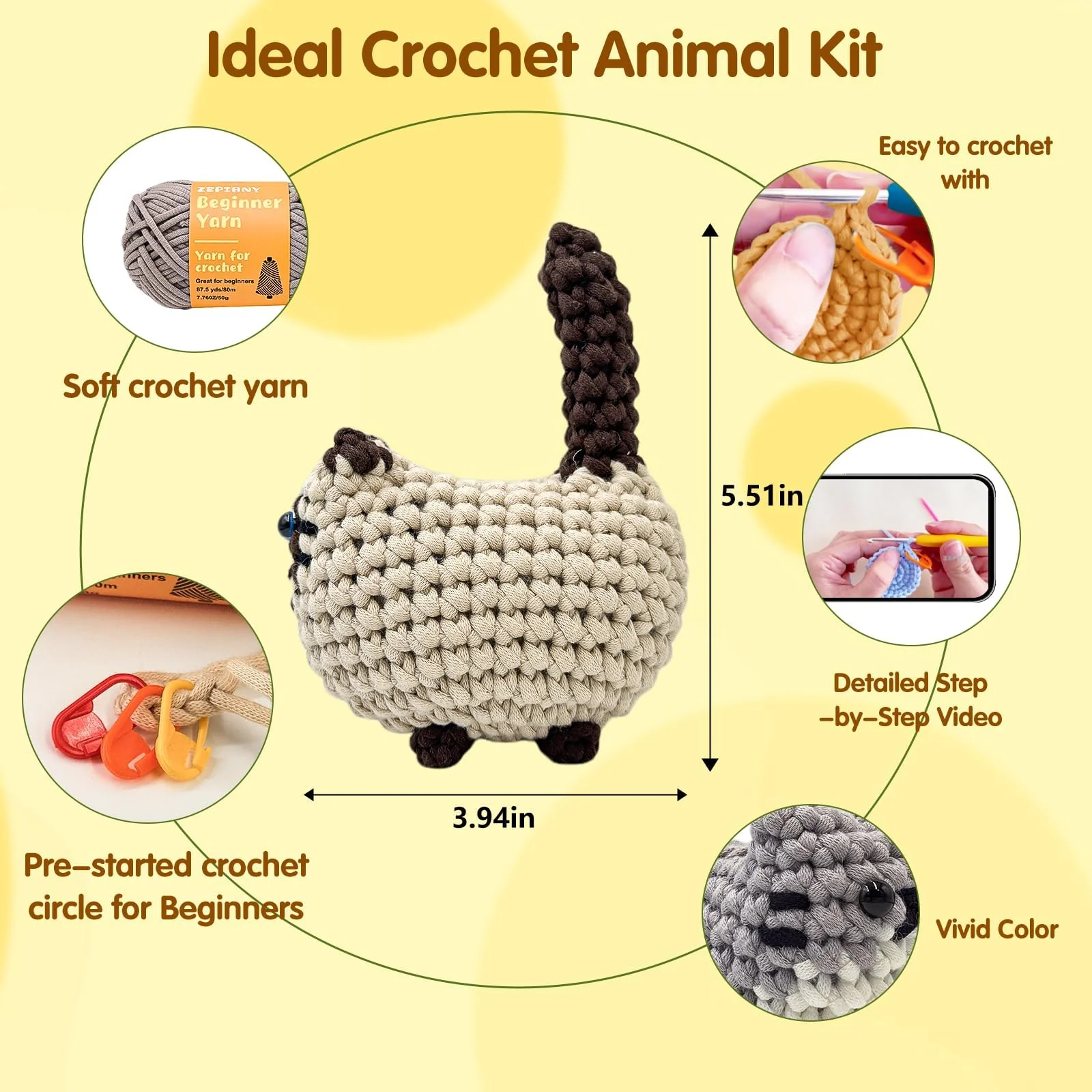 Crochet Kit for Beginners, Crochet Cat Beginner Crochet Kit for Adults, Amigurumi Crochet Animals Cat Crafts Crochet Kits, Easy Knitting Kit Christmas Gifts - Image 6