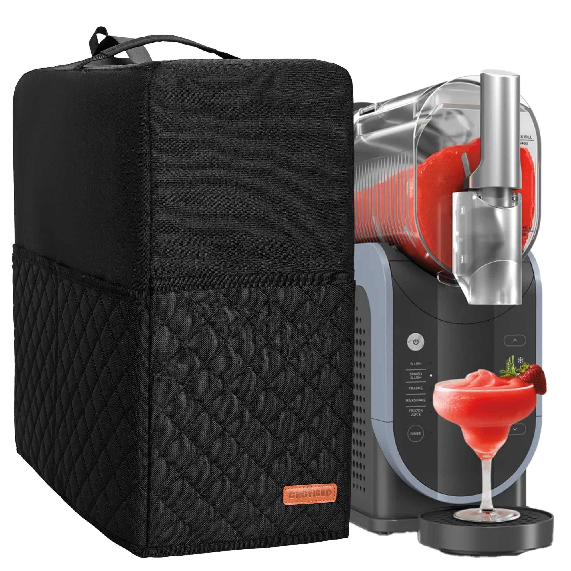 CROTIRAD Slushie Machine Dust Cover for Ninja Slushie Frozen Drink Maker, Hanging Dust Cover for Ninja Slushy Machine, Easy Foldable Fits Ninja Slushi Maker, Quilted Black