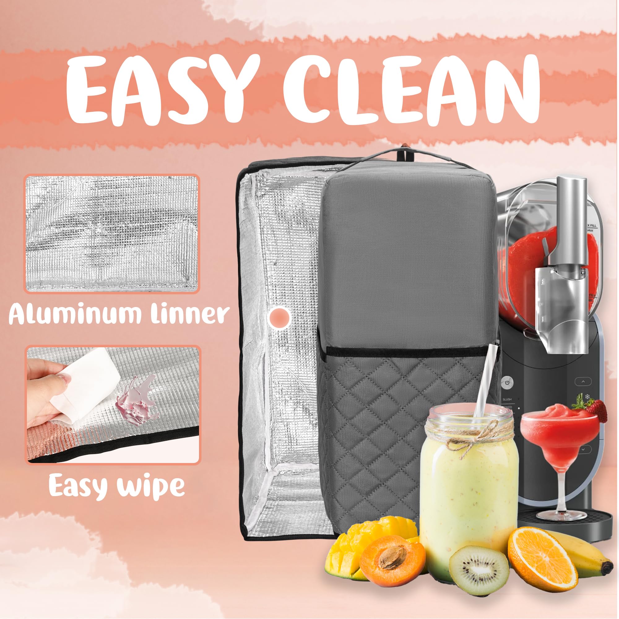 CROTIRAD Slushie Machine Dust Cover for Ninja Slushie Frozen Drink Maker, Hanging Dust Cover for Ninja Slushy Machine, Easy Foldable Fits Ninja Slushi Maker, Quilted Gray, Upgrade - Image 5