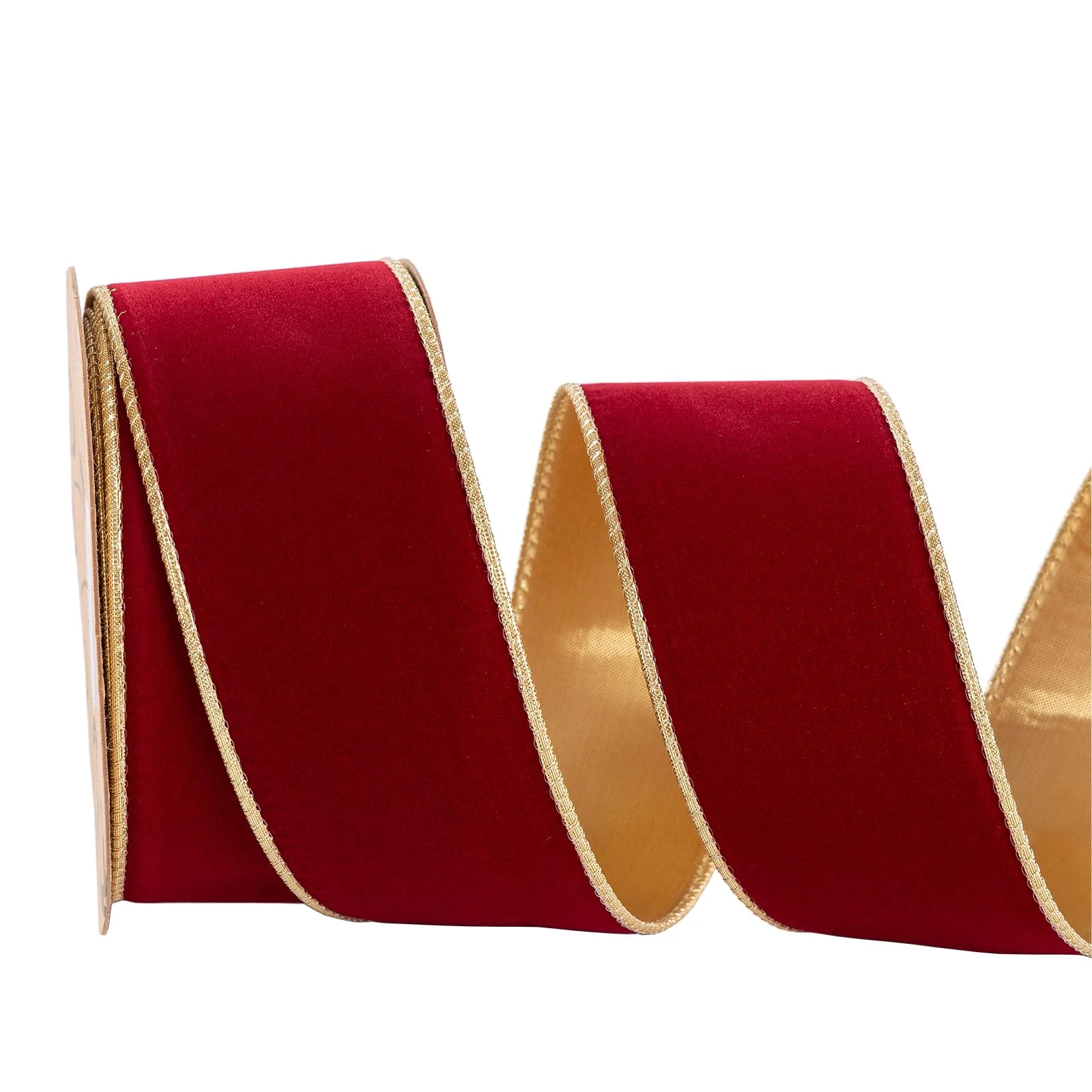 CSZD RIBBON Dark Red Velvet Christmas Wired Ribbon 4inch Wide*10Y Red and Gold Double Sided Velvet Ribbon for Christmas Tree Wreaths Gift Wrapping Bows Gralands Home Decor Crafts (Dark red) - Image 4