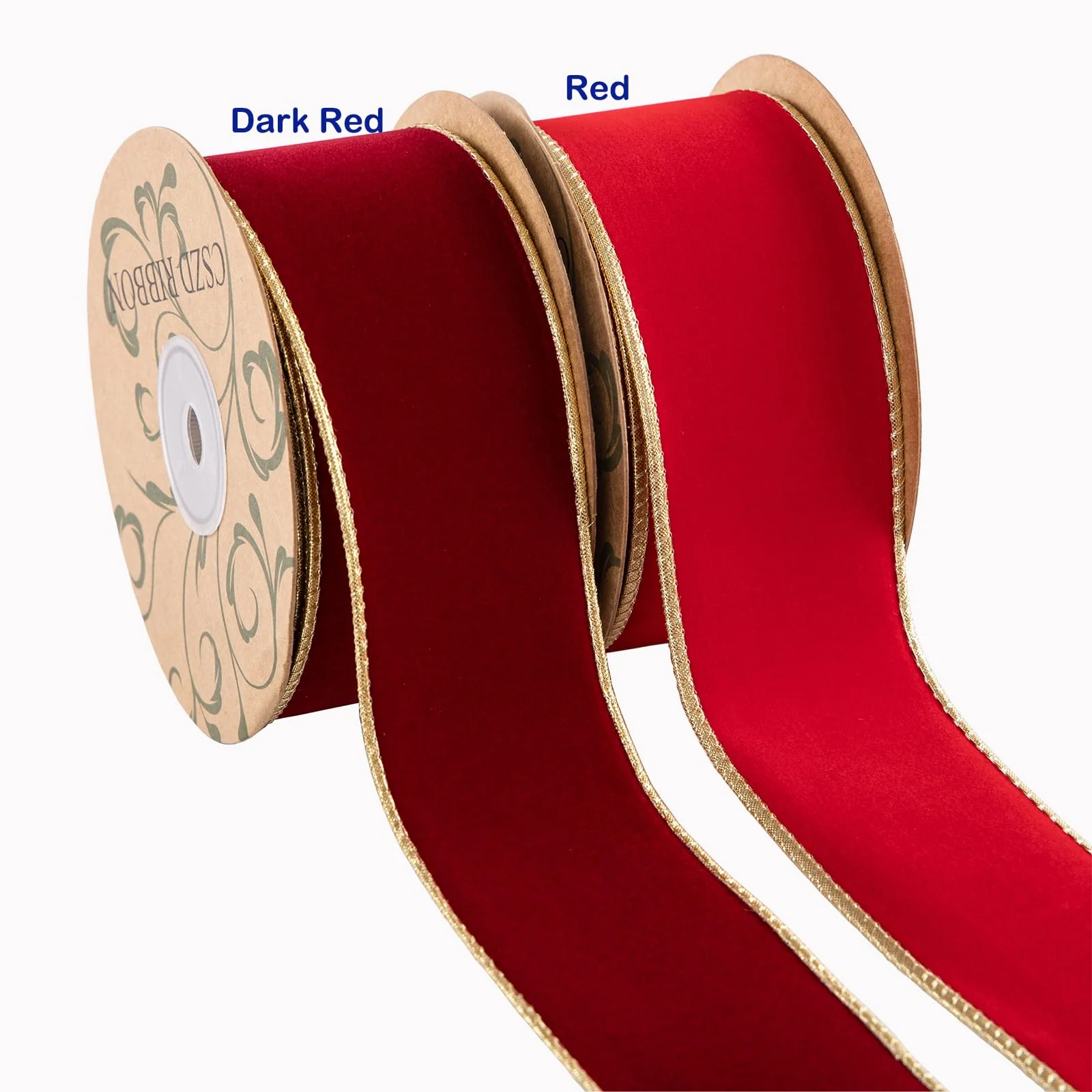 CSZD RIBBON Dark Red Velvet Christmas Wired Ribbon 4inch Wide*10Y Red and Gold Double Sided Velvet Ribbon for Christmas Tree Wreaths Gift Wrapping Bows Gralands Home Decor Crafts (Dark red) - Image 5