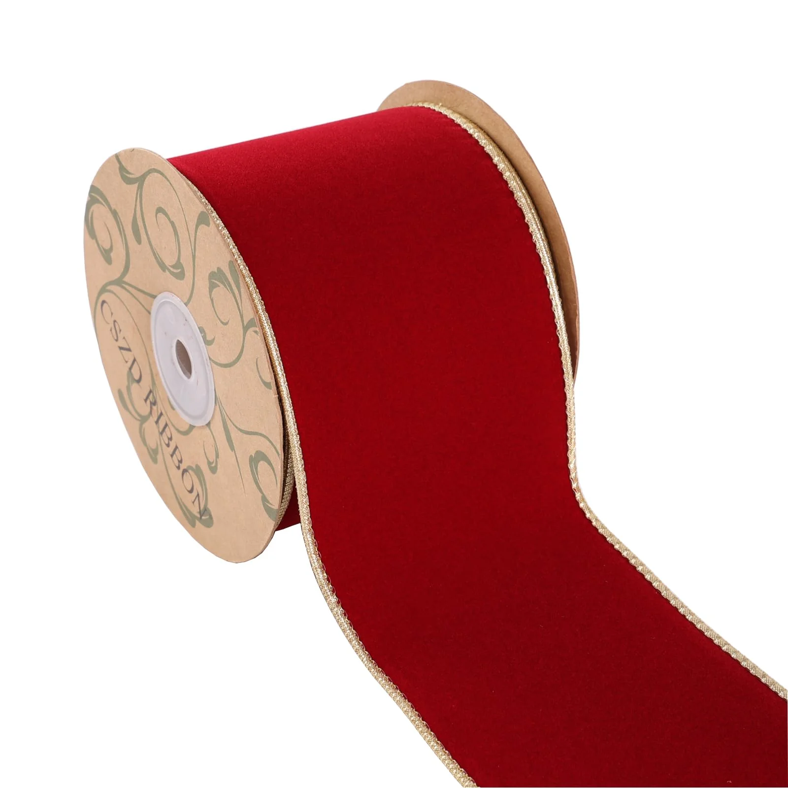 CSZD RIBBON Dark Red Velvet Christmas Wired Ribbon 4inch Wide*10Y Red and Gold Double Sided Velvet Ribbon for Christmas Tree Wreaths Gift Wrapping Bows Gralands Home Decor Crafts (Dark red) - Image 8