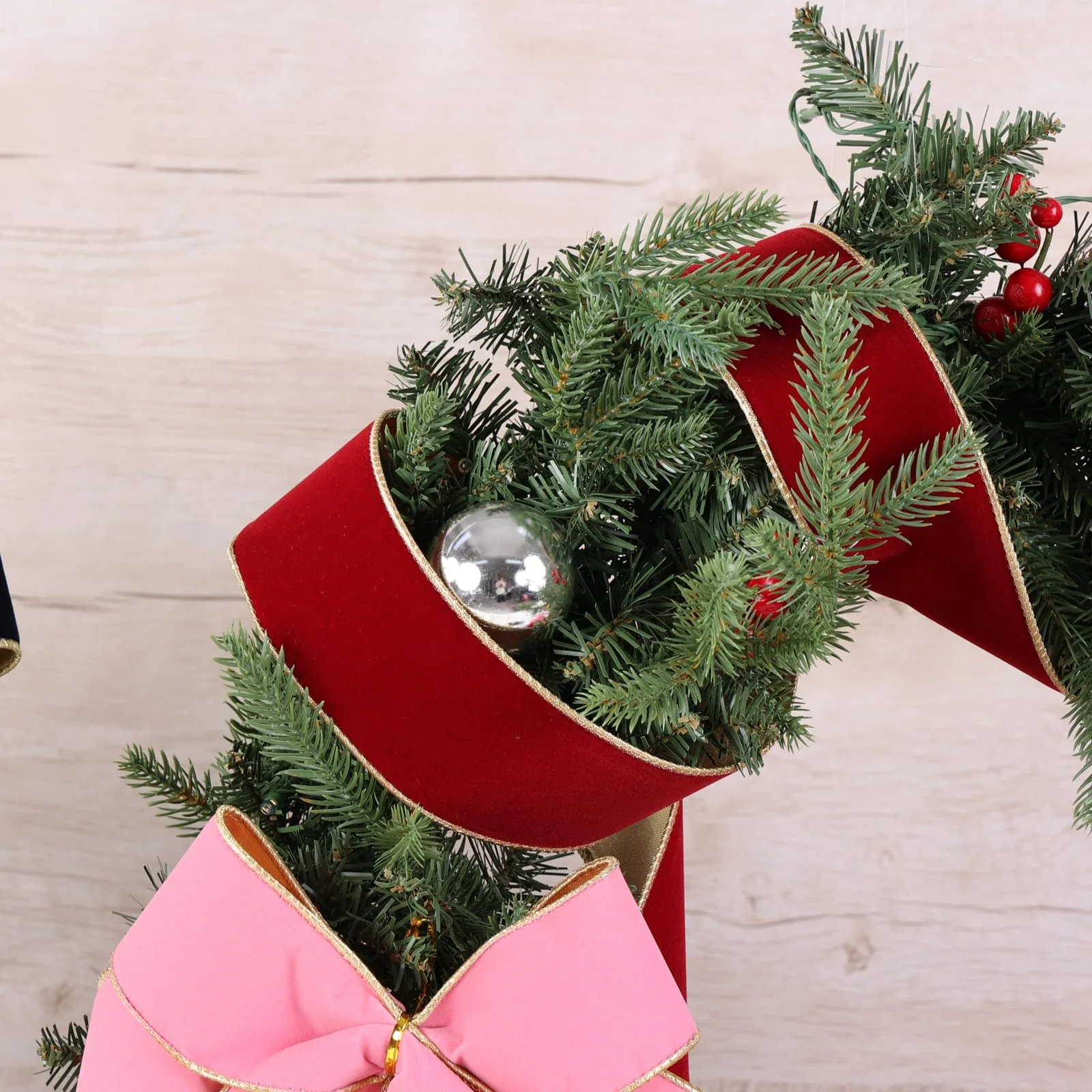 CSZD RIBBON Dark Red Velvet Christmas Wired Ribbon 4inch Wide*10Y Red and Gold Double Sided Velvet Ribbon for Christmas Tree Wreaths Gift Wrapping Bows Gralands Home Decor Crafts (Dark red) - Image 9