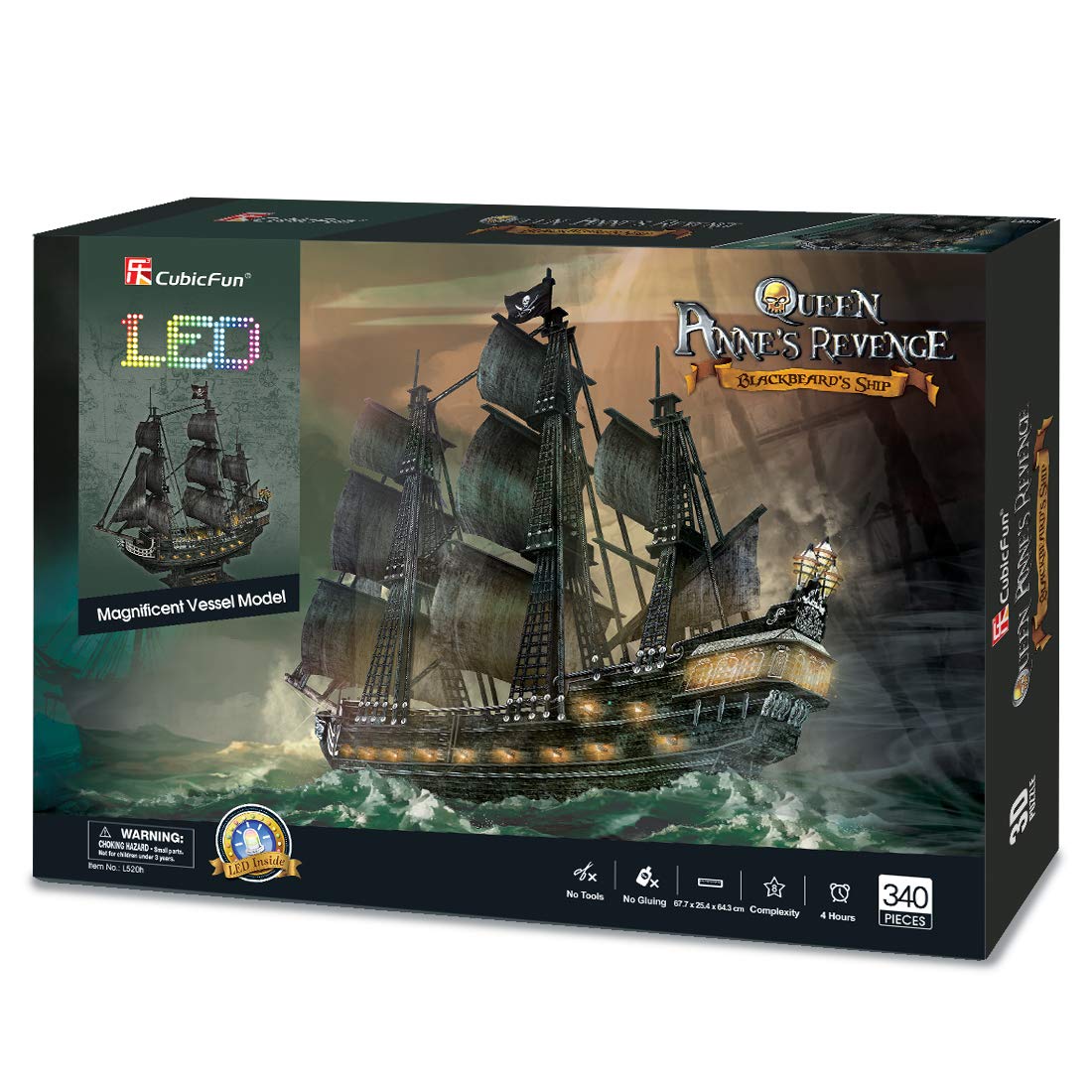 CubicFun 3D Puzzles for Adults - Led Pirate Ship Queen Anne's Revenge - Large 27'' Sailboat Puzzles - Desk Decor, Anniversary, Christmas Teacher Appreciation Gifts Adult Stocking Stuffers - Image 2