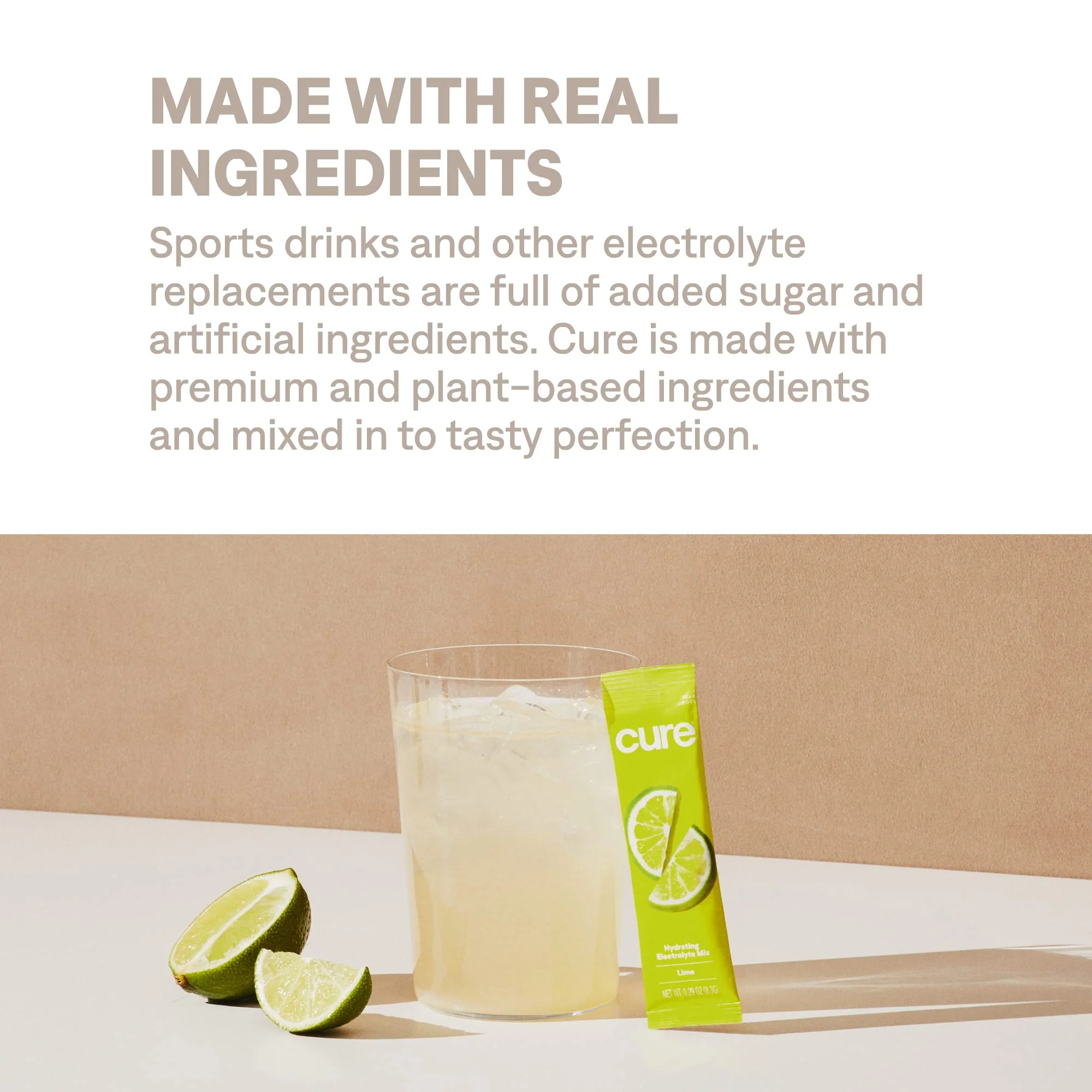 Cure Hydration | Plant-Based Electrolyte Drink Mix | No Added Sugar | FSA & HSA | Dehydration Relief Powder Made with Coconut Water | Non-GMO | Vegan | Pouch of 14 Packets - Lime - Image 4