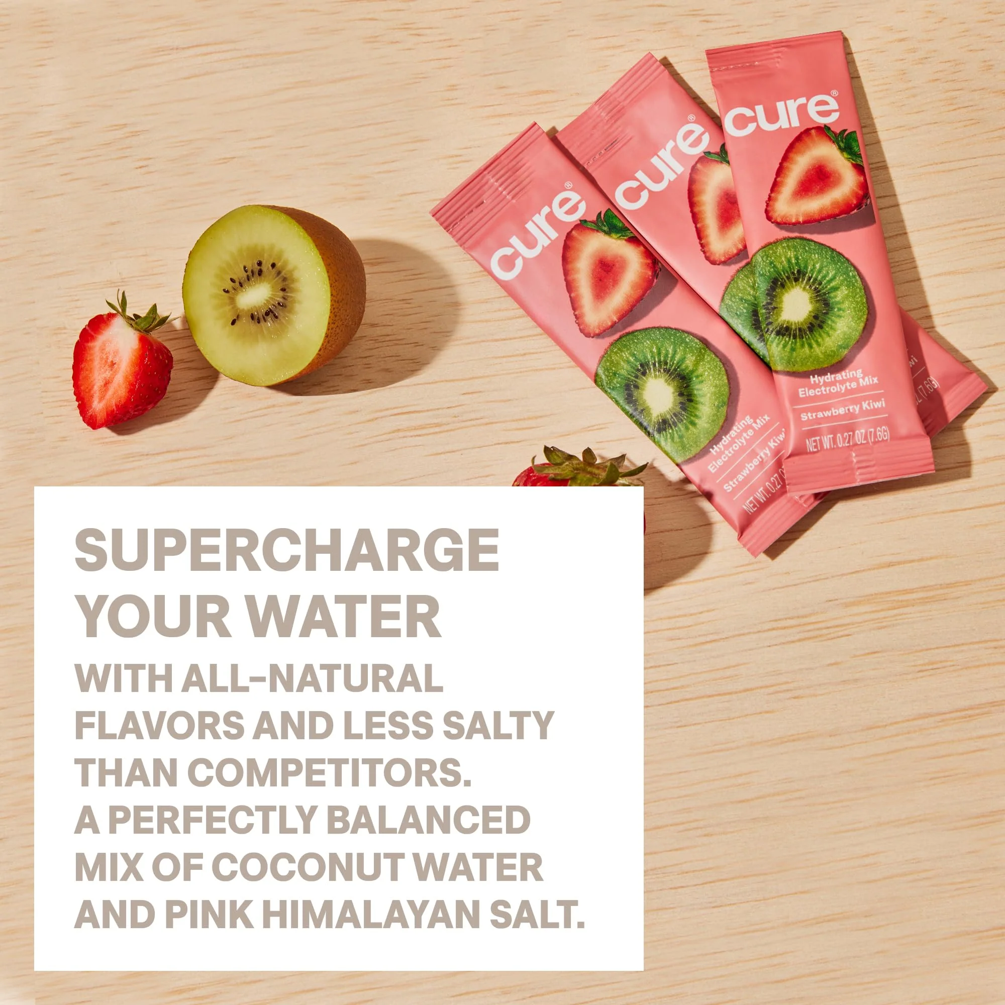 Cure Hydration | Plant-Based Electrolyte Drink Mix | No Added Sugar | FSA & HSA | Dehydration Relief Powder Made with Coconut Water | Non-GMO | Vegan | Pouch of 14 Packets - Strawberry Kiwi - Image 5