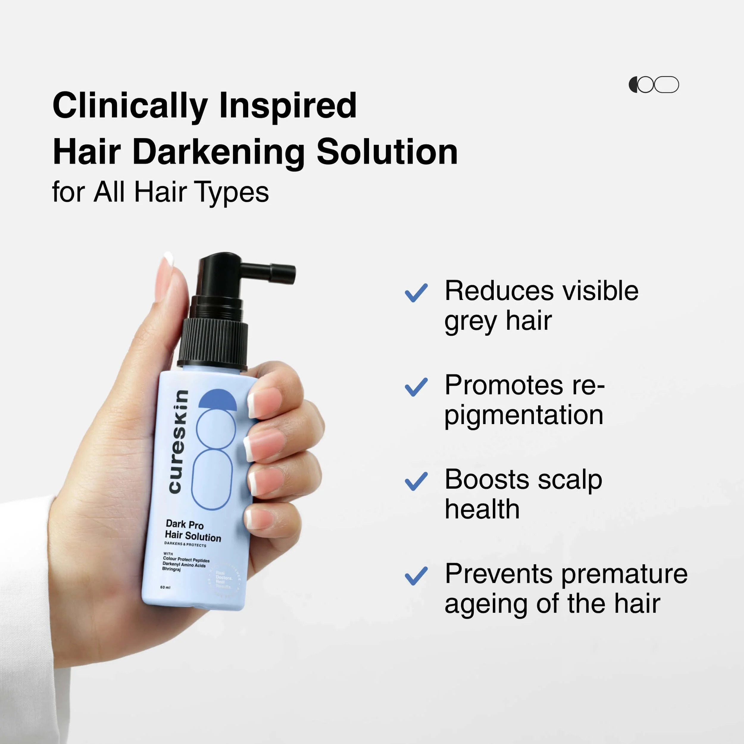 Cureskin Anti Grey Hair Serum | Reverses & Limits Hair Greying | Dark Pro Hair Solution Natural Hair Darkener (60 ml (Pack of 1)) - Image 5