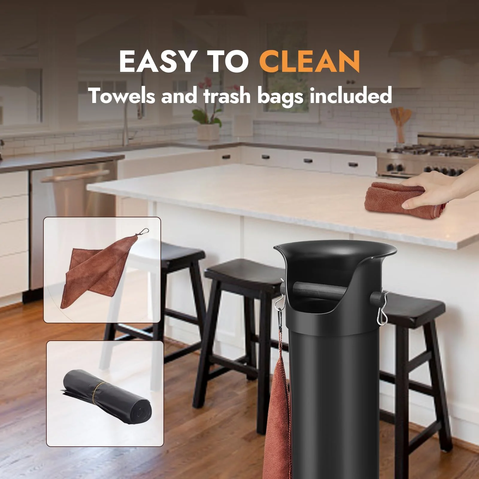 CURTA Espresso Coffee Knock Box with Garbage Bags(30Pcs), Commercial Knock Box for Coffee Grounds, Coffee Shop Kitchen Bar, Black, Extra Large Collection Dump Bin - Image 2