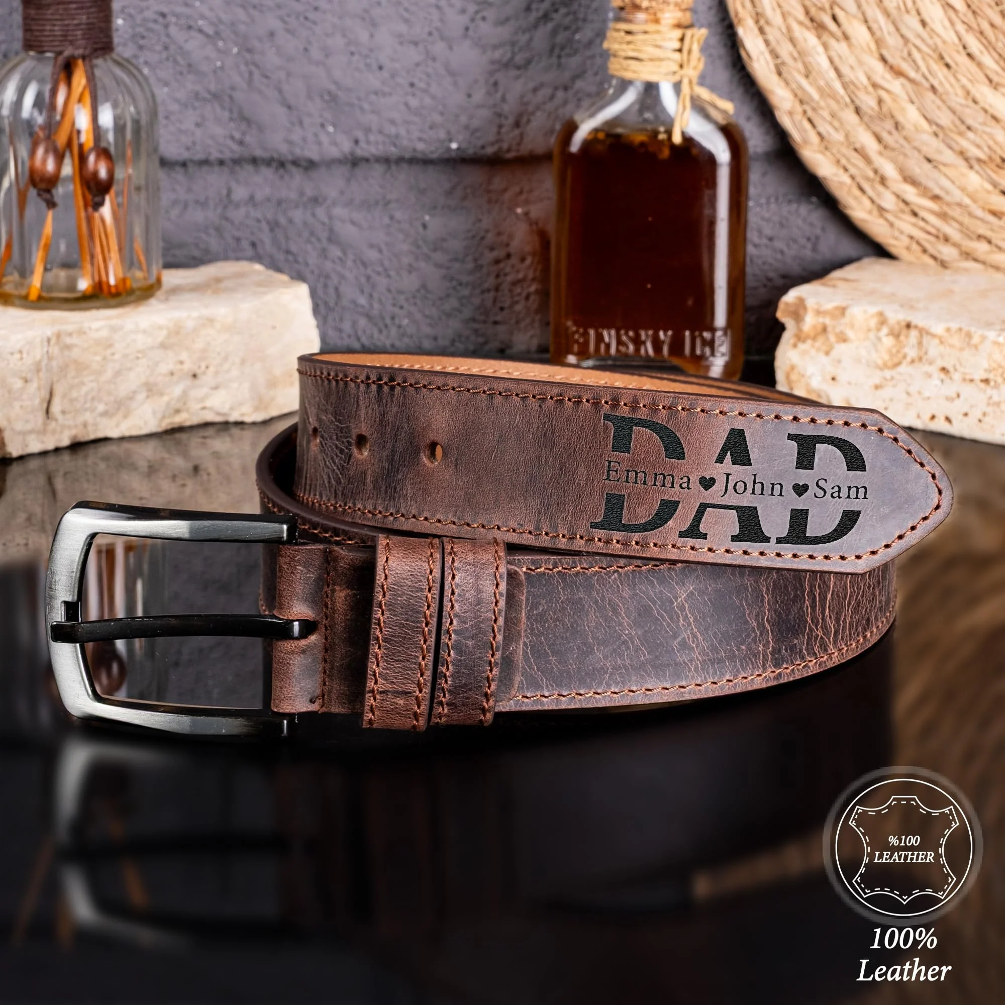 Custom Engraved Leather Belt, Personalized Genuine Leather Adjustable Strap with Hidden Message, Name, Initials, Date, Unique Gift for Husband, Father, Wedding, Anniversary, Valentine, Christmas - Image 8