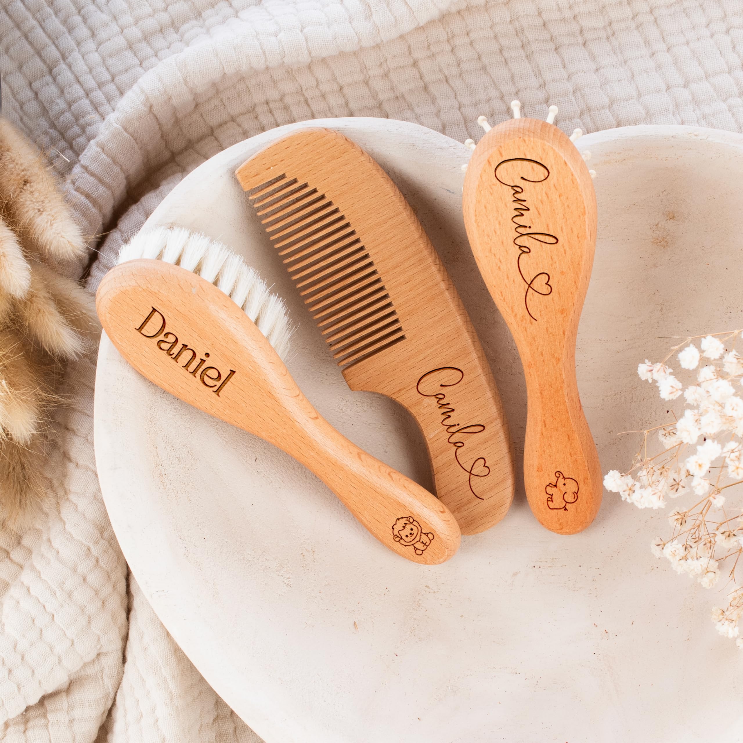 Custom Wooden Baby Brush set, Optional Icons and Fonts, Personalized Wooden Baby Brush and Comb Set, Personalized Baby Gifts, Baby Shower Gift Girls, Boy - Image 4