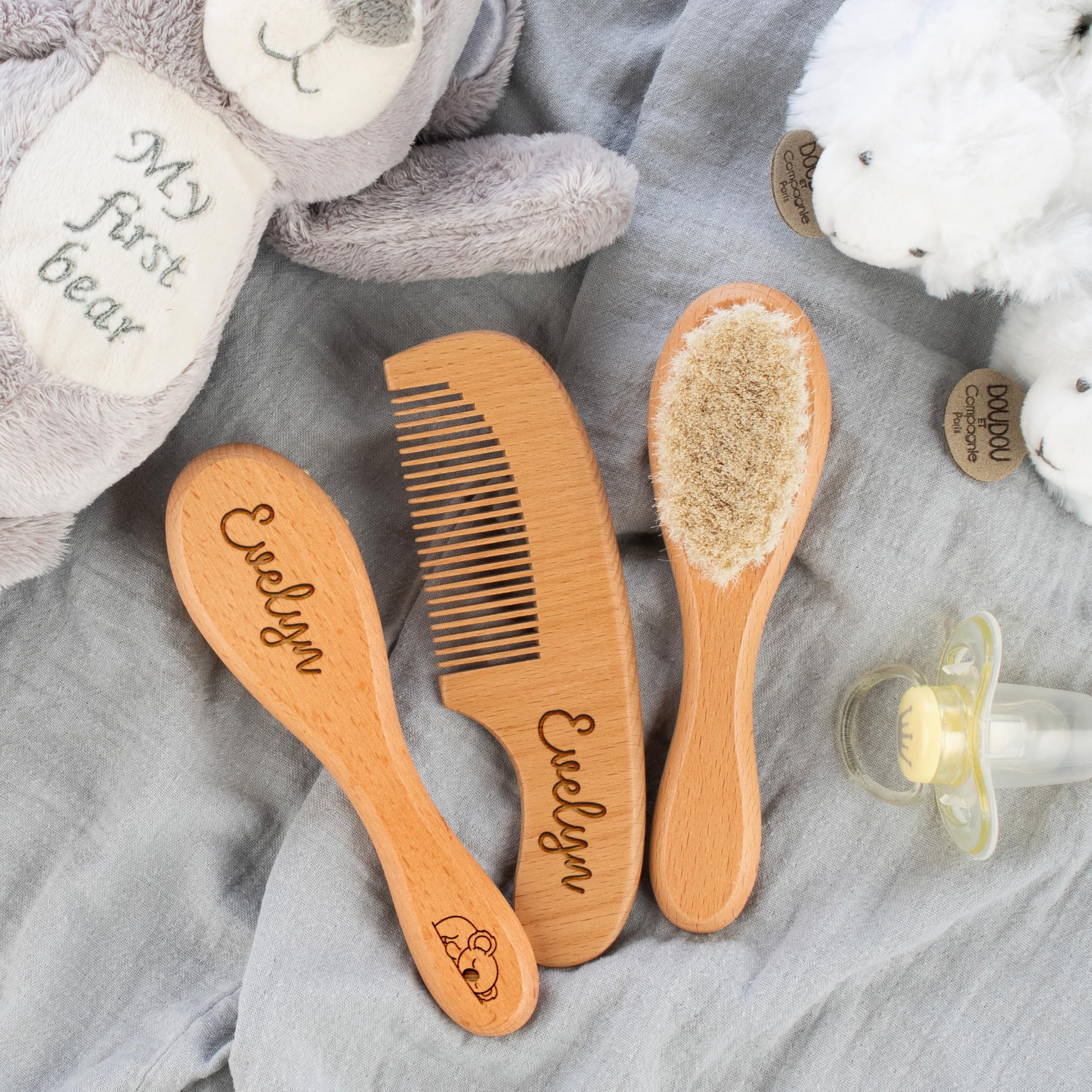 Custom Wooden Baby Brush set, Optional Icons and Fonts, Personalized Wooden Baby Brush and Comb Set, Personalized Baby Gifts, Baby Shower Gift Girls, Boy - Image 5