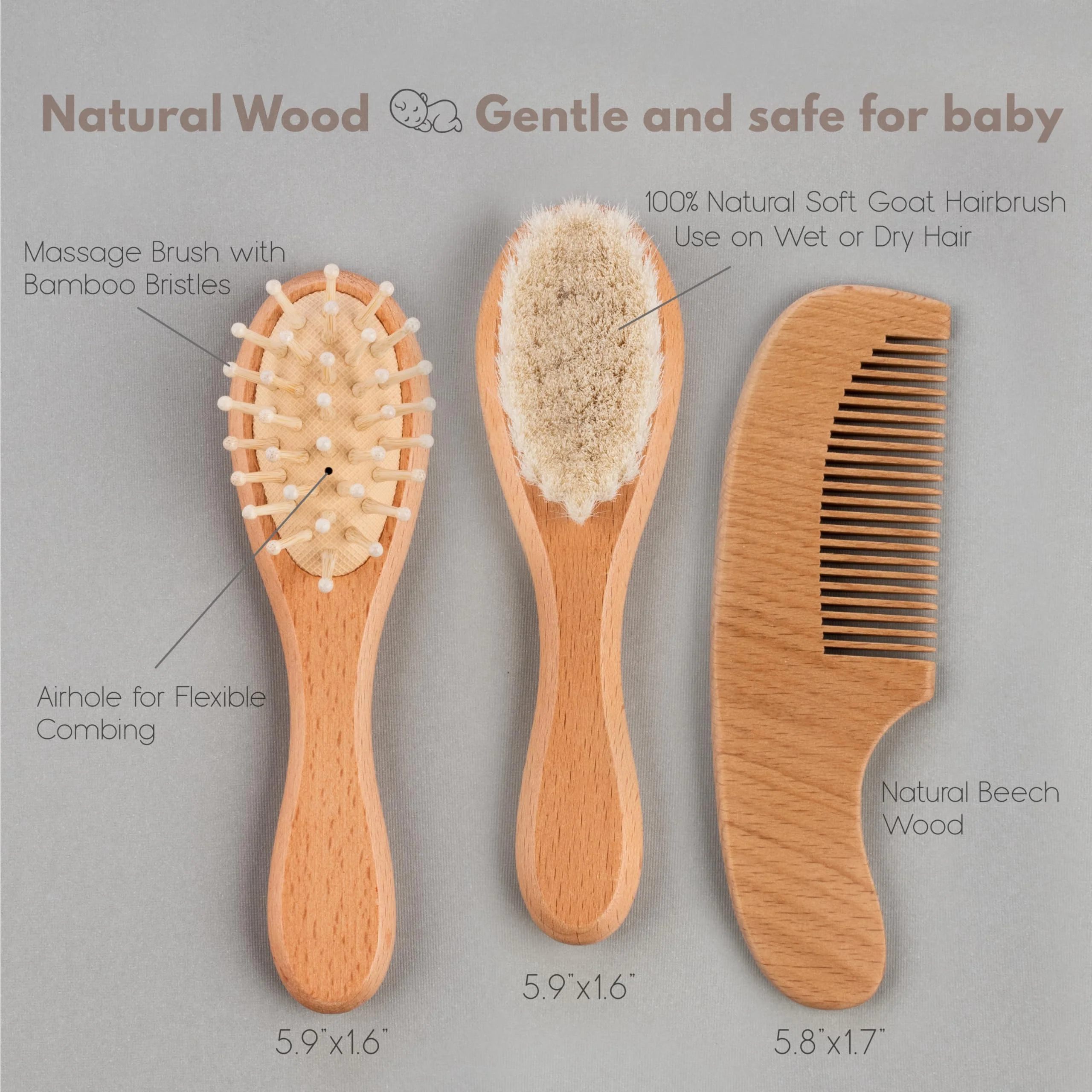 Custom Wooden Baby Brush set, Optional Icons and Fonts, Personalized Wooden Baby Brush and Comb Set, Personalized Baby Gifts, Baby Shower Gift Girls, Boy - Image 6