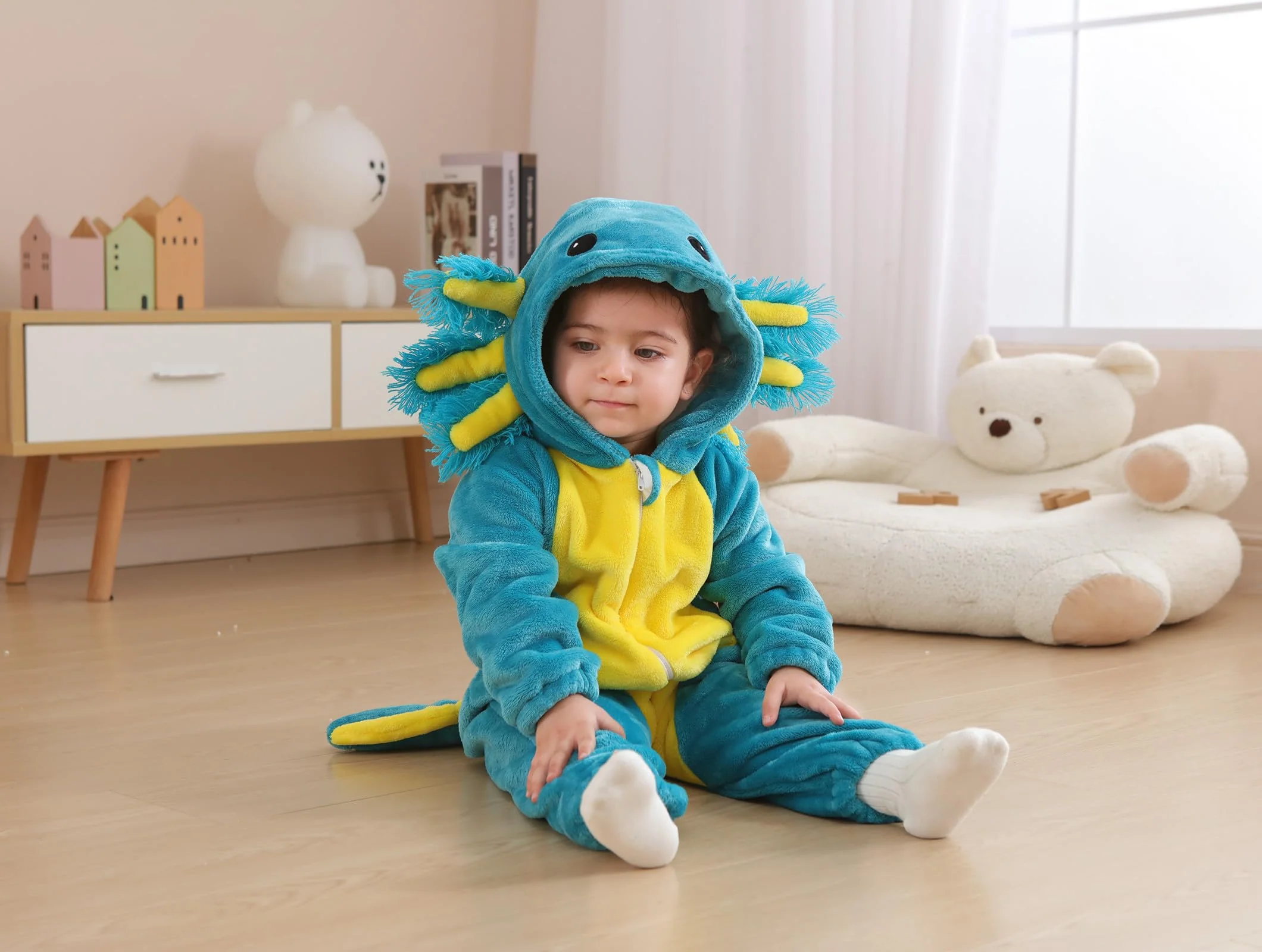 CuteOn Axolotl Toddler Halloween Costume Onesie Cosplay Romper Christmas Infants Baby Costume Blue 2-3 Years - Image 2