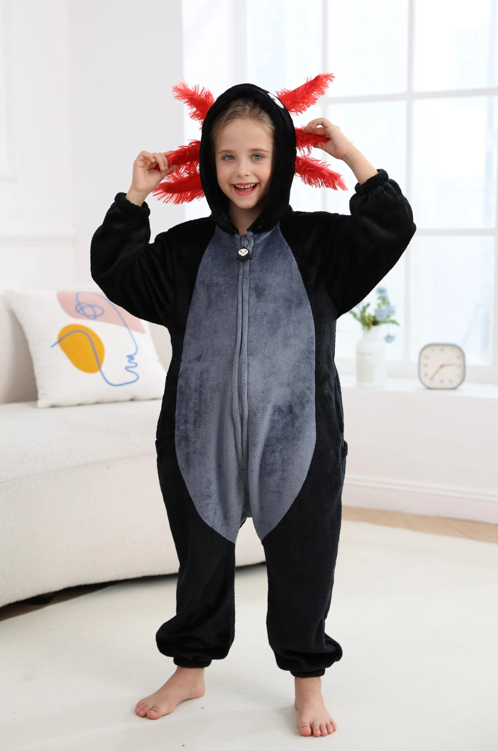 CuteOn Black-Red Axolotl Onesie Kids Animal Pajamas for Boys Girls Halloween Christmas Costume Cosplay Sleepwear Height for 140cm - Image 6
