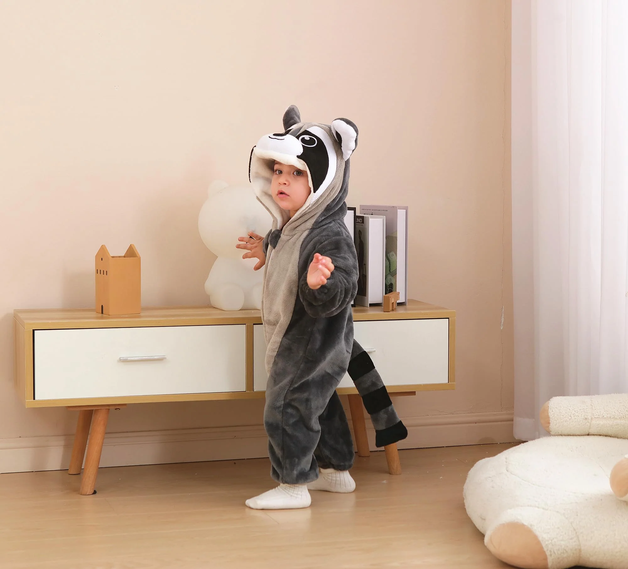 CuteOn Toddler Halloween Costume Onesie Cosplay Romper Christmas Infants Baby Costume Grey raccoon 12-18 Months - Image 2