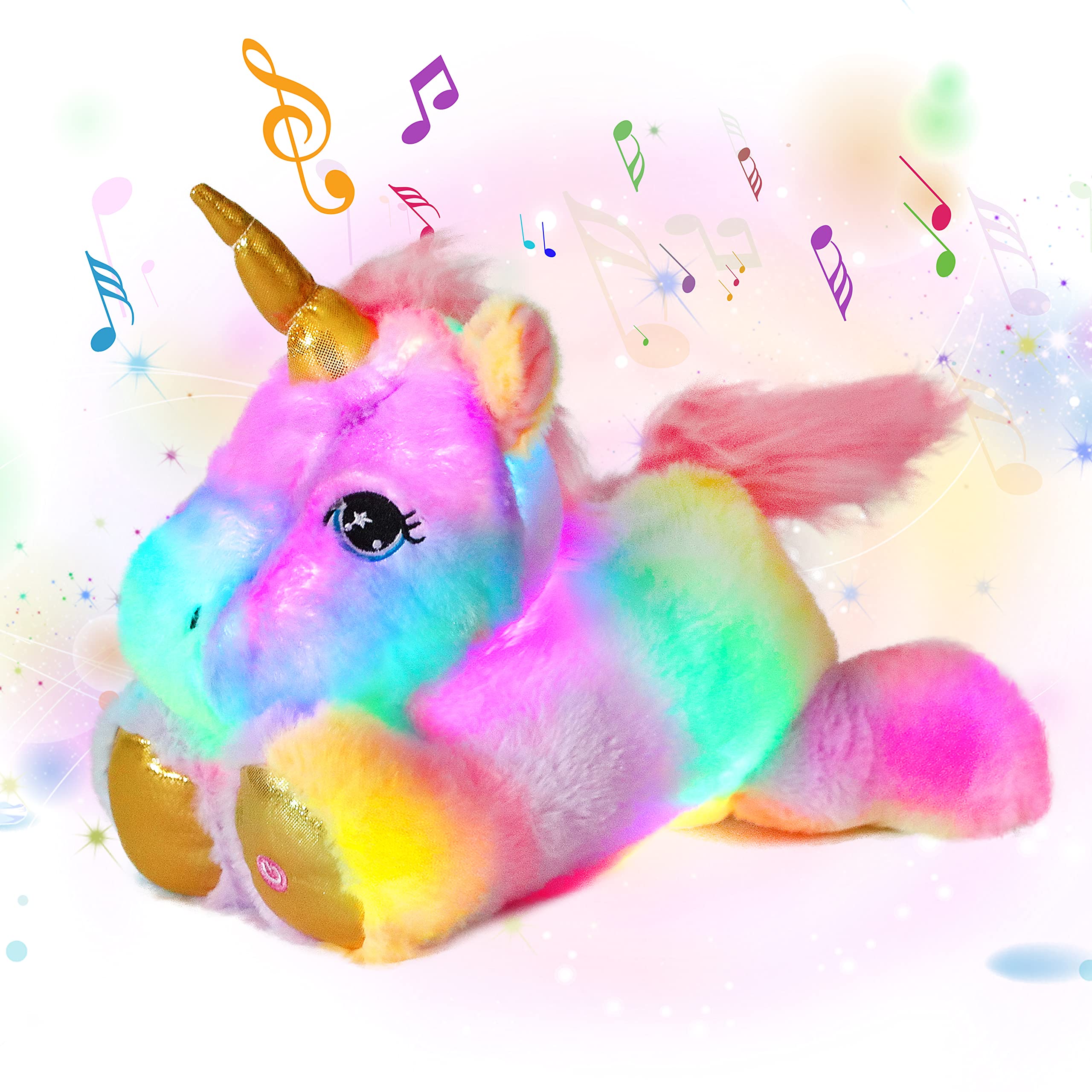 Cuteoy Glowing LED Unicorn Light-up Nightlight Toys Musical Plush Stuffed Animal Singing Lullabies Birthday Christmas Plushies Gifts for Kids Boys Girls,13"