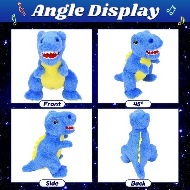 Cuteoy Light-up Singing Plush Blue Dinosaur LED Musical Stuffed Animal T-Rex Adjustable Volume Lullaby Plushies Birthday Christmas Toy Gifts for Kids Toddler Girls, 12" - Image 9