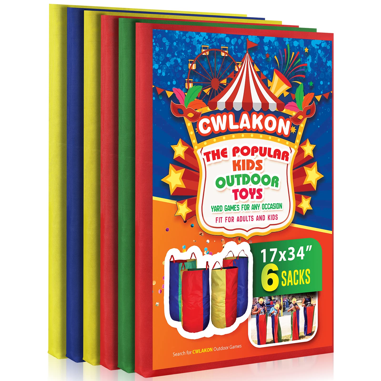 CWLAKON 6 Pack Potato Sack Race Bags for Kids Adults Family Outdoor Field Day Birthday Party Yard Backyard Camping Picnic Easter Fall Themed Thanksgiving Halloween Christmas 4th of July Party Games