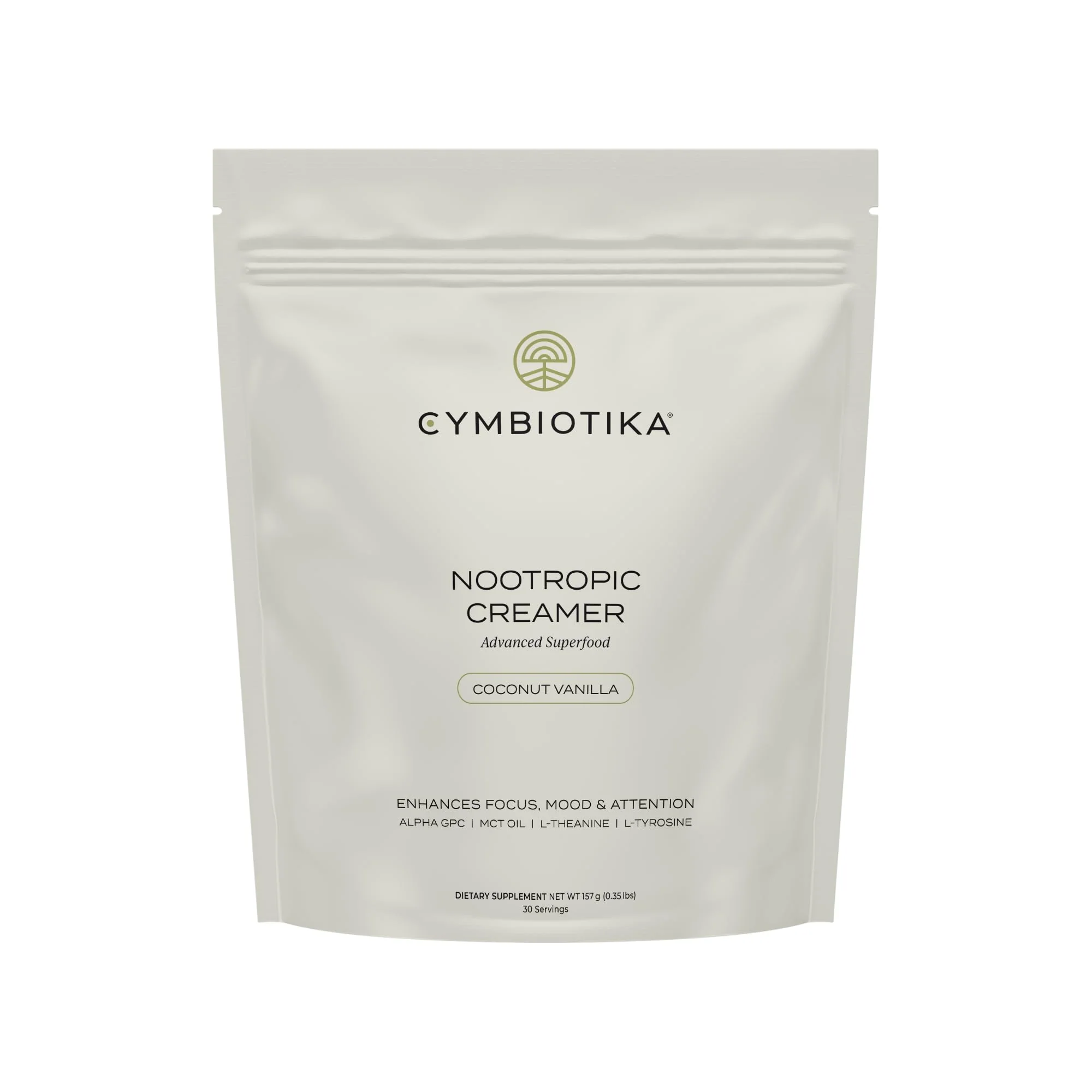 CYMBIOTIKA Nootropic Creamer – MCT Oil, Alpha GPC, L-Theanine – Keto, Vegan, Sugar-Free Coffee Creamer for Focus, Energy & Mental Clarity – Coconut Vanilla Flavor, 30 Servings