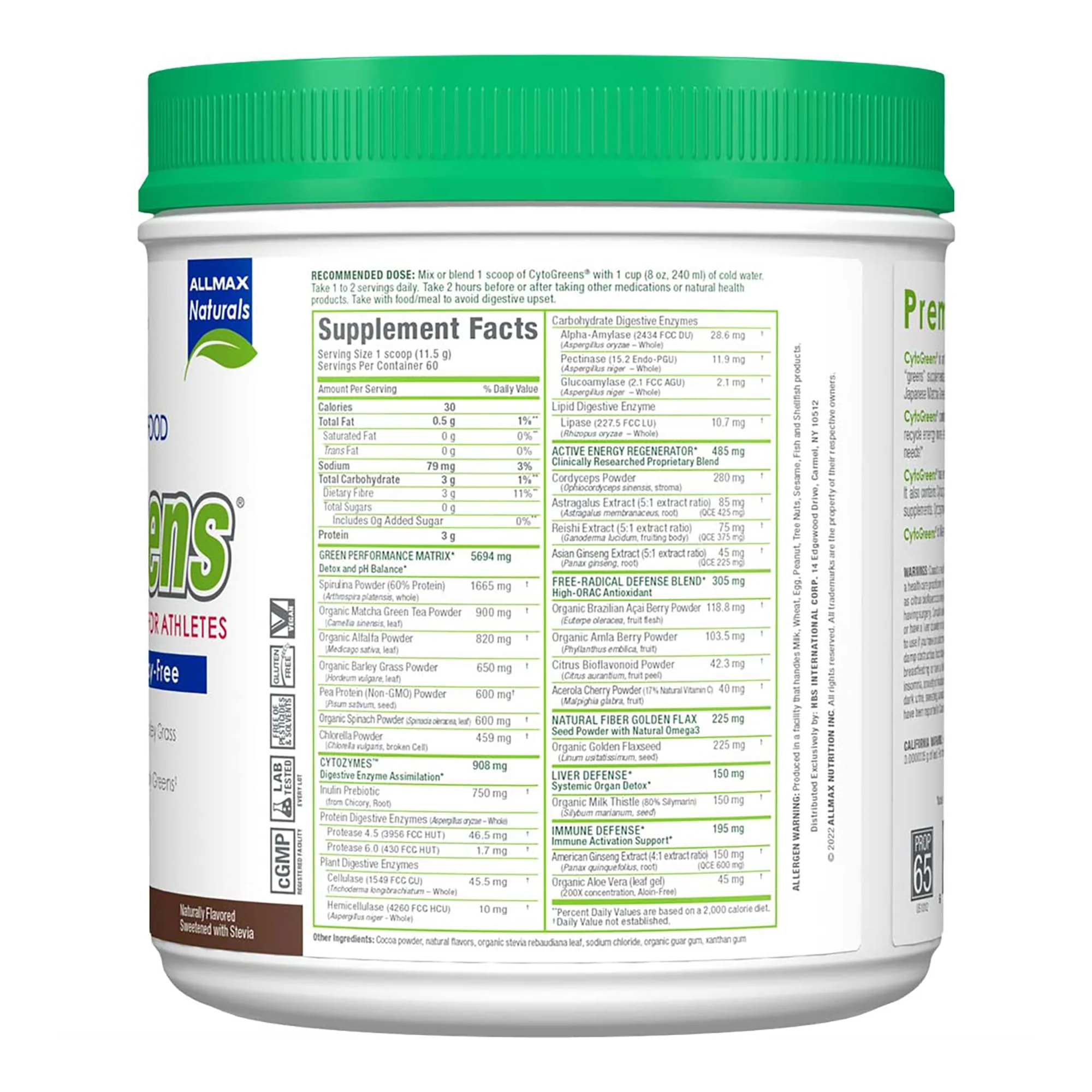 CytoGreens - Premium Green Superfood for Athletes Chocolate - 60 serving - Image 3