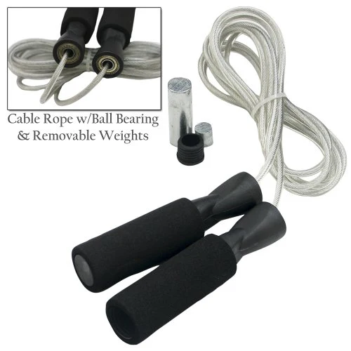 DA VINCI Weighted 10 ft Adjustable Speed Cable Jump Rope with Ball Bearing Handle Mechanism and 1/3 lb Weight in Each Handle (Black) - Image 2