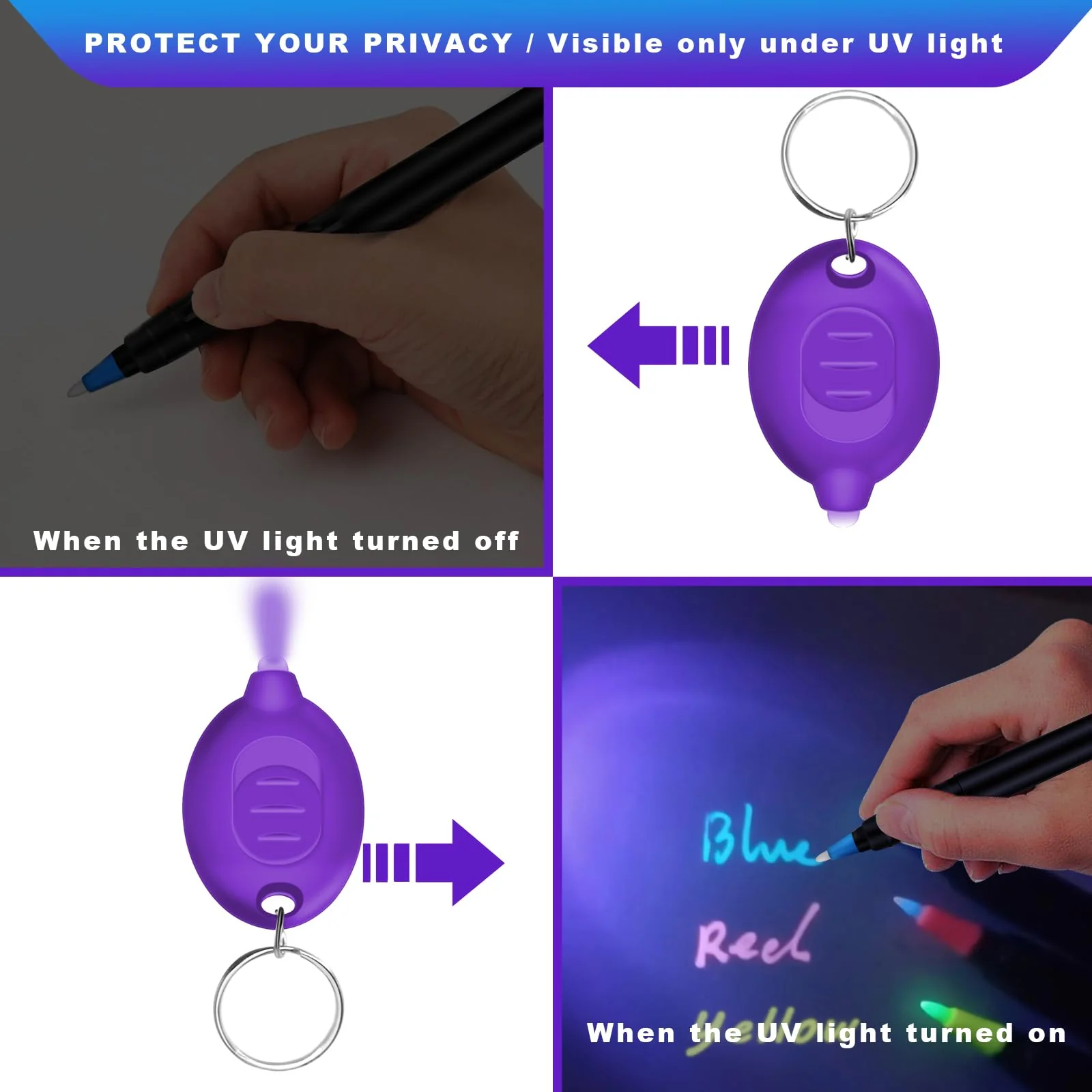 Daemson Invisible Ink Pen, Spy Pen with 9 PCS Mini UV LED Keychain Flashlight, Disappearing Ink Magic Pens with Black Light Markers for Secret Notes, Fit for Christmas Halloween Holiday Gifts (9 PCS) - Image 5