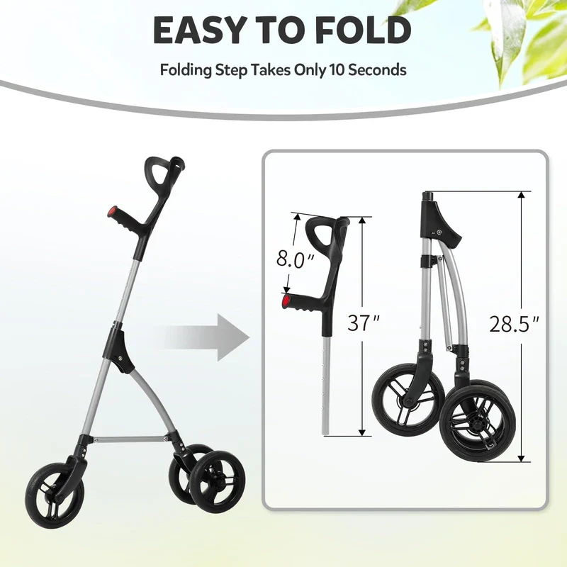 DAILYLIFE Rollator Walker for Seniors & Caregivers - Steerable Cane with 7.5" Wheels, Adjustable Height, Folding Design, Lightweight Aluminum Frame - White - Image 5