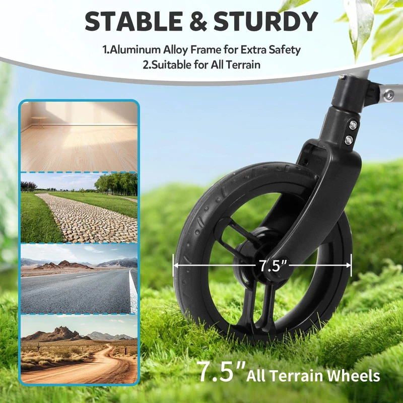 DAILYLIFE Rollator Walker for Seniors & Caregivers - Steerable Cane with 7.5" Wheels, Adjustable Height, Folding Design, Lightweight Aluminum Frame - White - Image 7