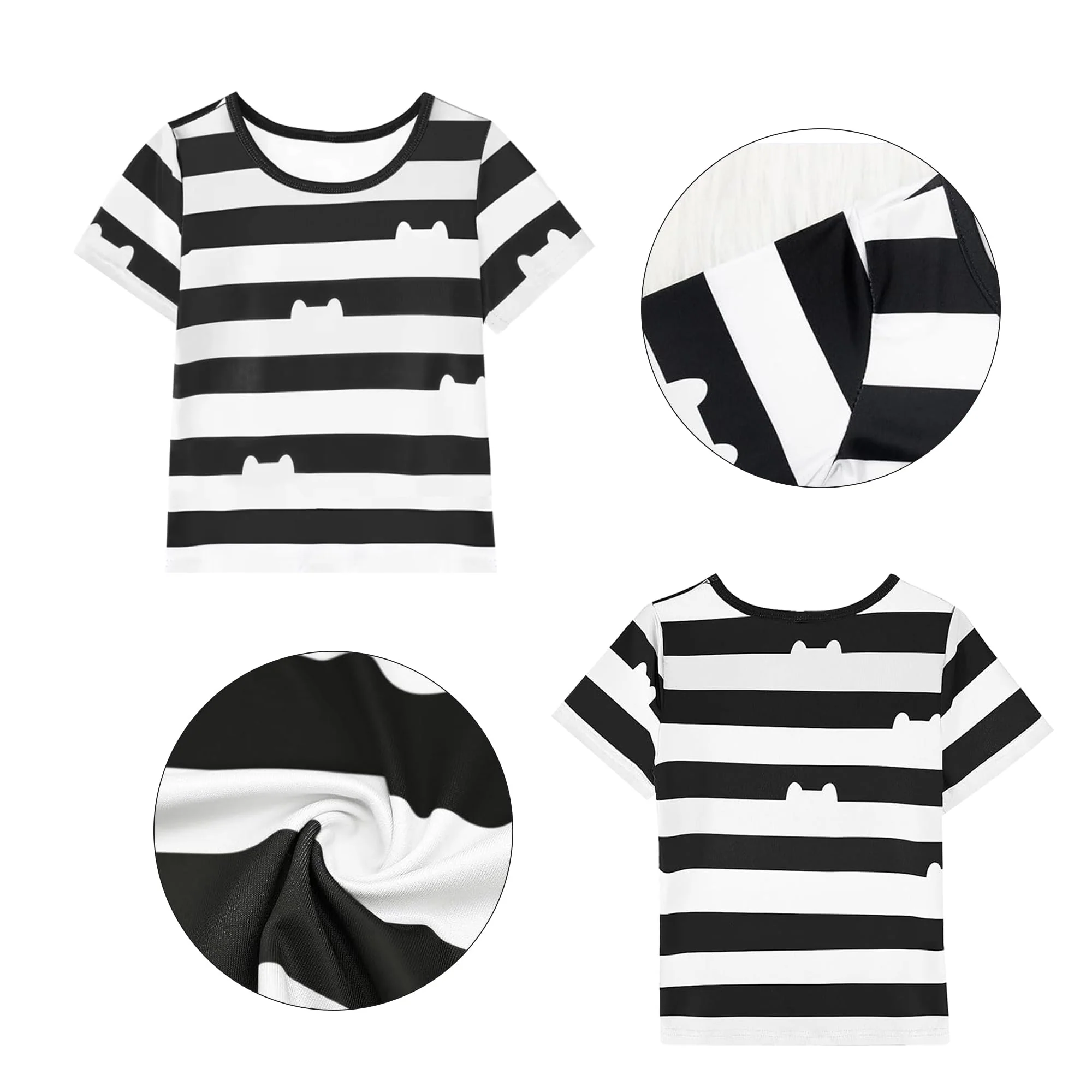 DAISYDUDS Girls Toy House Costume Rainbow Tutu Dress With Striped Top, Accessories Set Halloween Christmas Outfits(140cm/7-8T) Black and White - Image 3