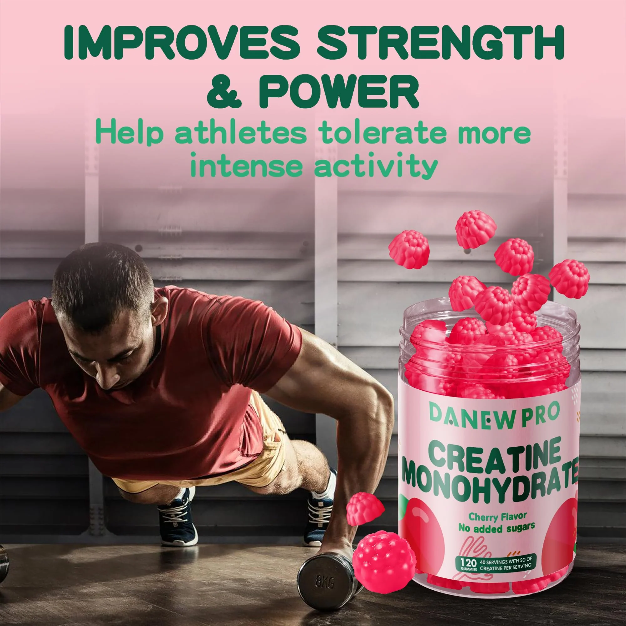 DANEW Pro Creatine Monohydrate Gummies 5000mg for Men & Women, Creatine Monohydrate for Muscle Strength, Muscle Builder, Energy Boost, Pre-Workout Supplement(120 Count)-Cherry Flavor - Image 5