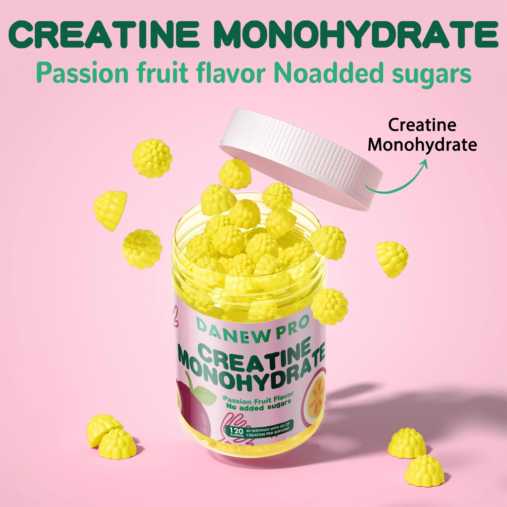 DANEW Pro Creatine Monohydrate Gummies 5000mg for Men & Women, Creatine Monohydrate for Muscle Strength, Muscle Builder, Energy Boost, Pre-Workout Supplement(120 Count)-Passion Fruit Flavor - Image 7