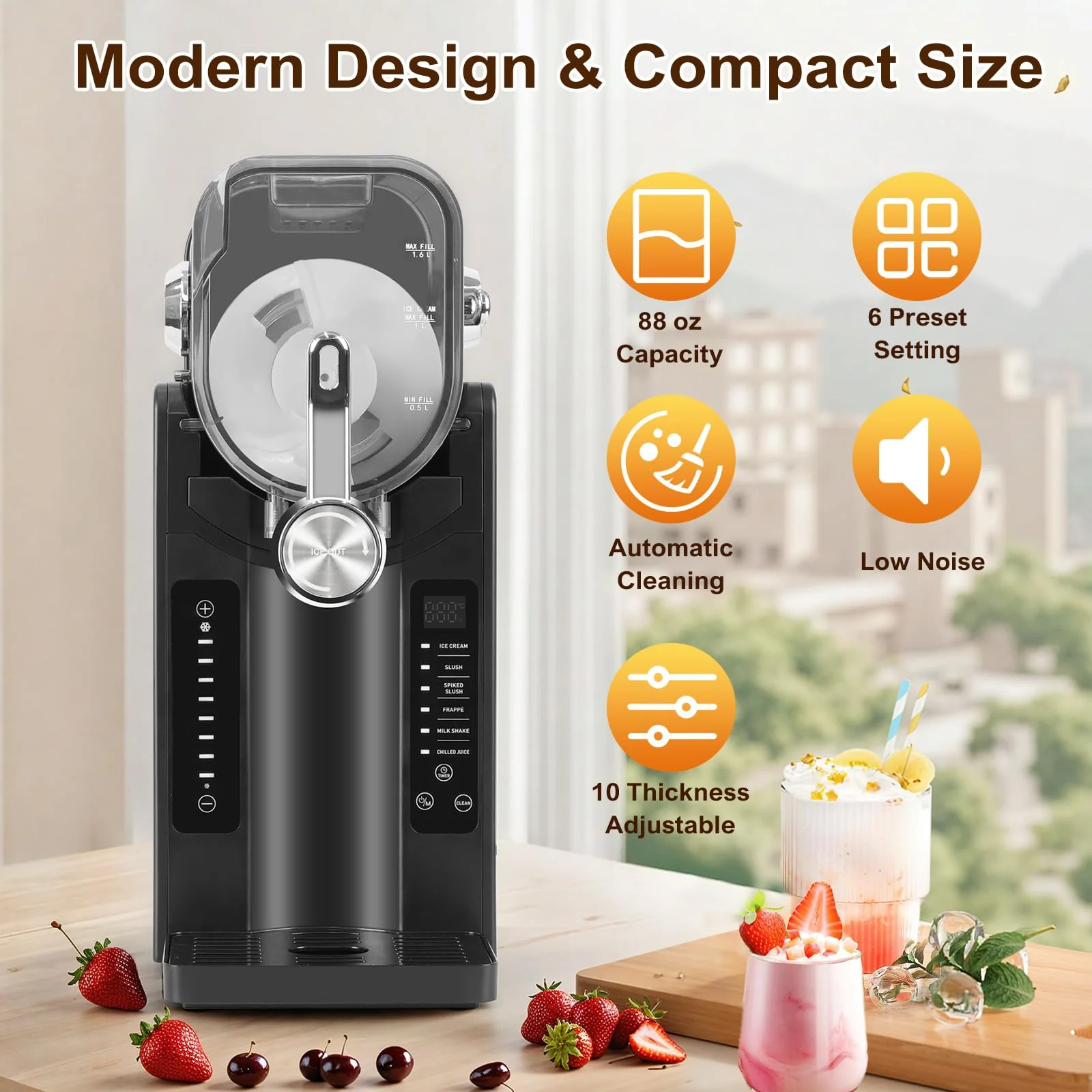 Danrelax Slushie Machine, 88 Oz Slushy for Home, LED Display, Auto-Clean, No Ice Needed, 6 Preset Programs, Frozen Drink Maker for Margaritas, Smoothies, Frappés, Milkshakes & Juices, Quiet Operation - Image 6