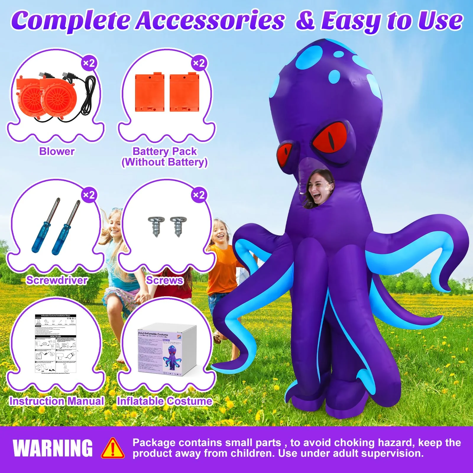 Danxilu Inflatable Costume Adult Full Body Blow Up Octopus Costume Animal Cosplay Men Women Funny Inflatable Halloween Costume Theme Party Christmas Birthday Holiday - Image 3