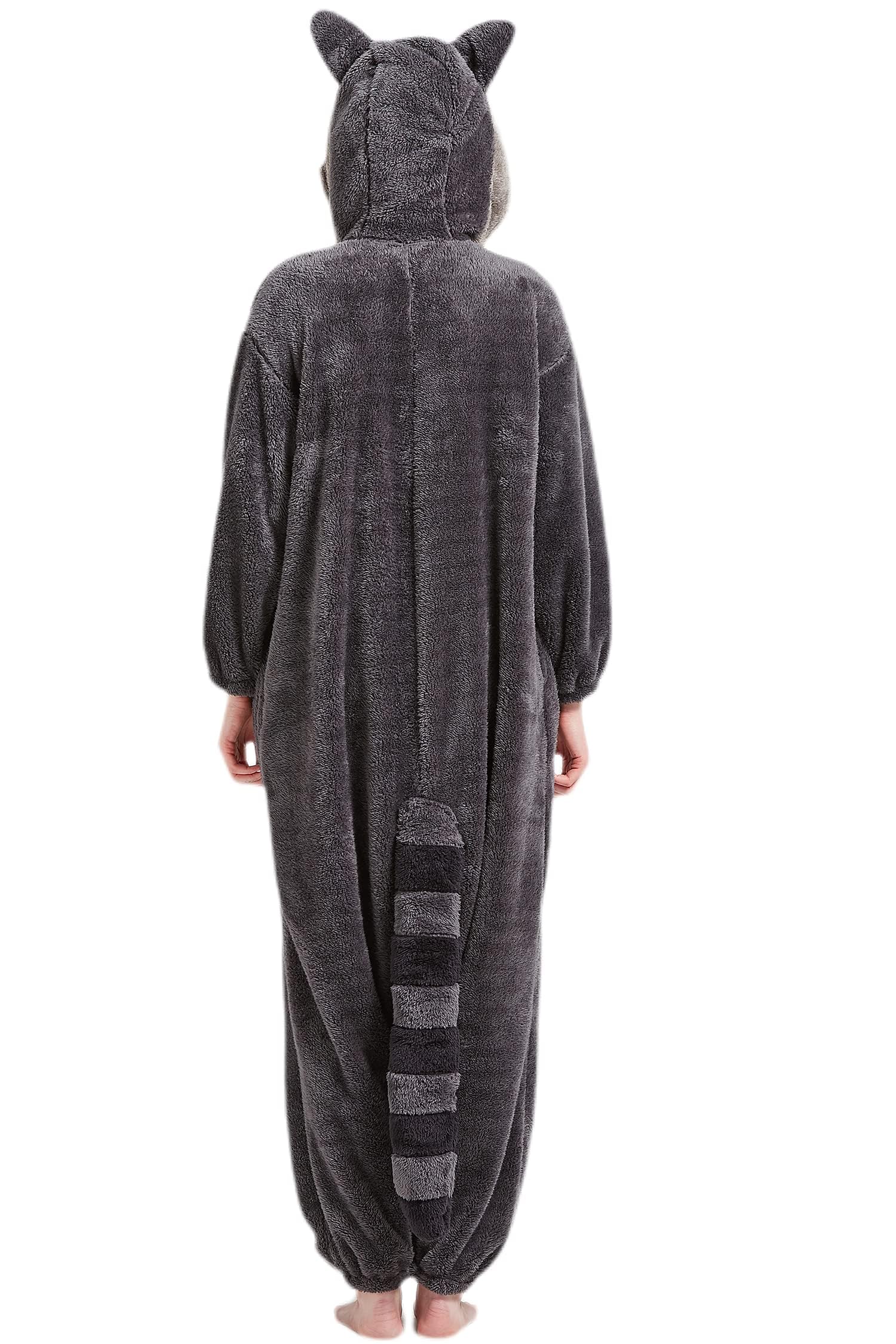 DarkCom Onesie Christmas Pajamas Adult Animal Halloween Costume Cosplay Gray Raccoon One Piece Unisex Homewear Polar Fleece Sleepwear X-Large - Image 3