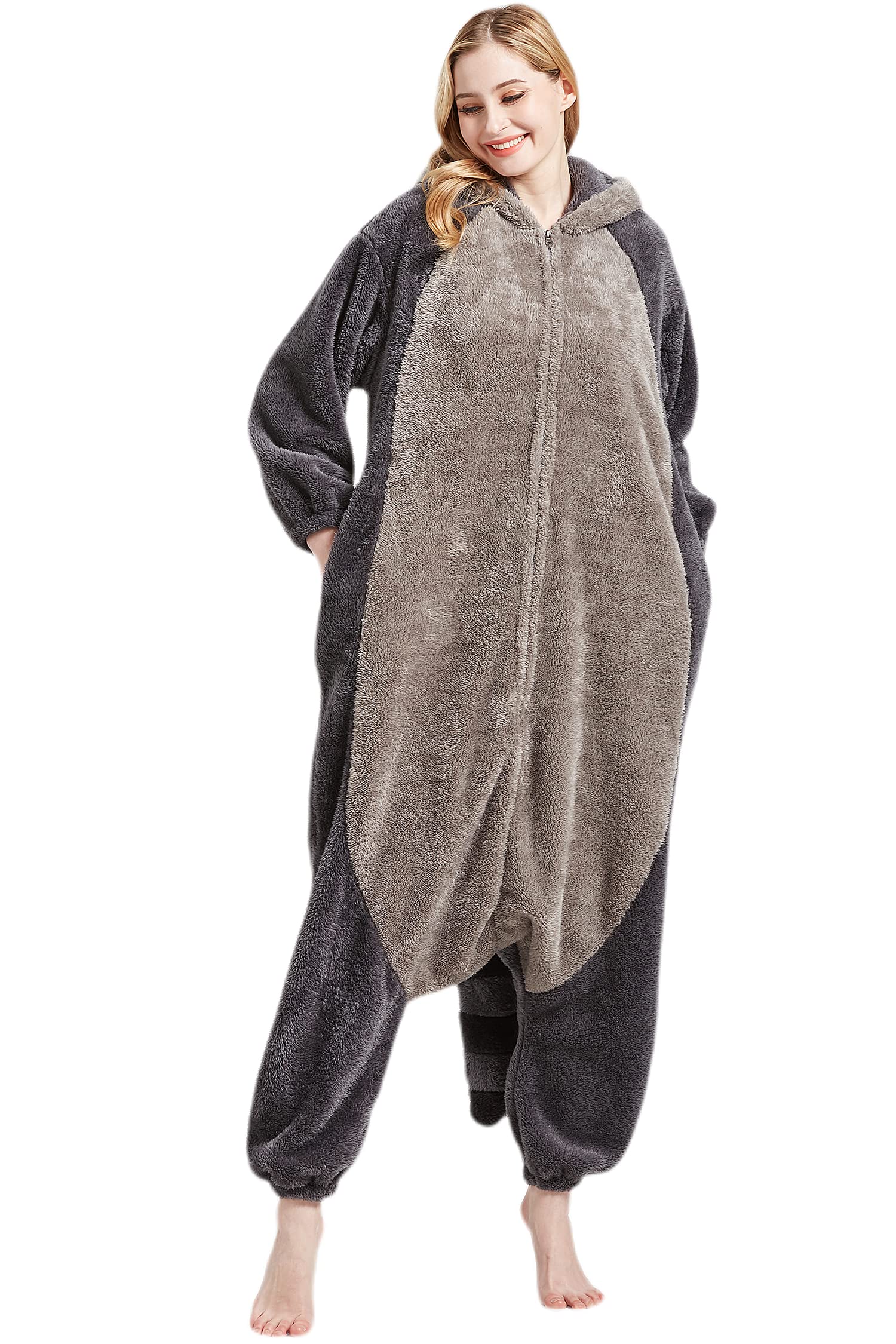 DarkCom Onesie Christmas Pajamas Adult Animal Halloween Costume Cosplay Gray Raccoon One Piece Unisex Homewear Polar Fleece Sleepwear X-Large - Image 5