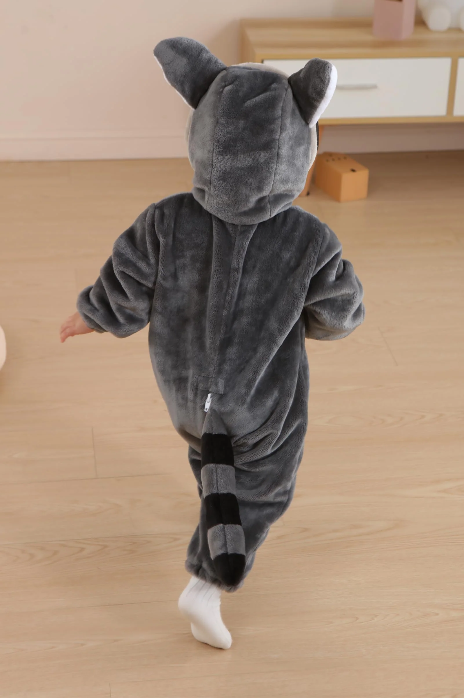 DarkCom Unisex Baby Animal Onesie Toddler Hooded Romper Halloween Cosplay Grey Raccoon Costumes Kids' Christmas Gifts 6-12 Months - Image 2