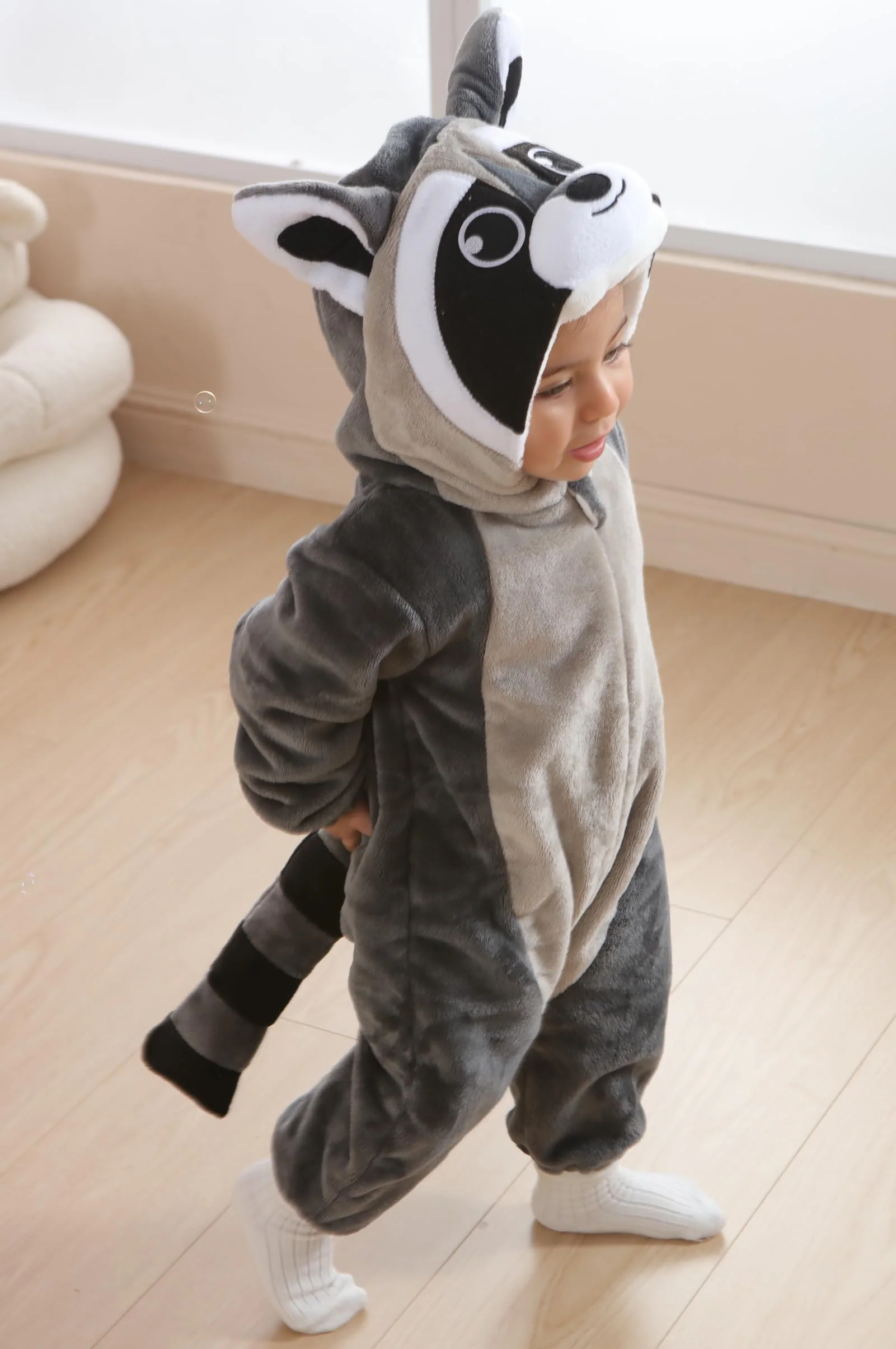 DarkCom Unisex Baby Animal Onesie Toddler Hooded Romper Halloween Cosplay Grey Raccoon Costumes Kids' Christmas Gifts 6-12 Months - Image 3