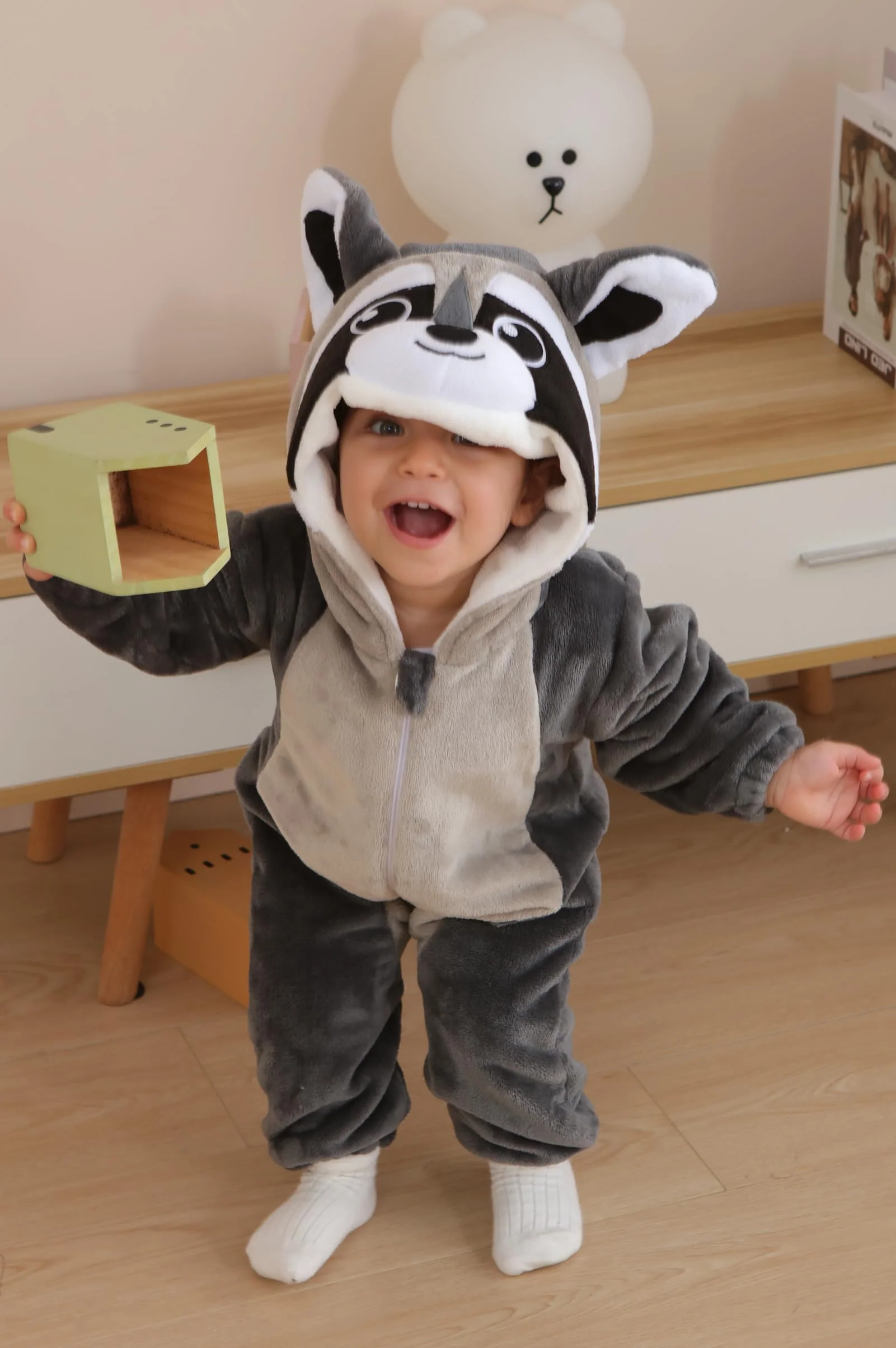 DarkCom Unisex Baby Animal Onesie Toddler Hooded Romper Halloween Cosplay Grey Raccoon Costumes Kids' Christmas Gifts 6-12 Months - Image 7