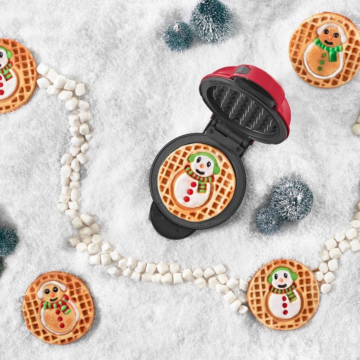 DASH Multimaker with 7 Removable Plates: Waffle Iron & Griddle + 3 Themed Plates - Santa Pumpkin Snowman - Mini Waffle for Halloween and Christmas Holidays - for Kids and Families (Red) - Image 7