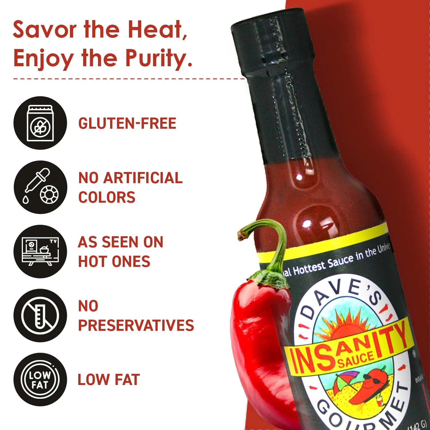 Dave's Gourmet Original Insanity Hot Sauce - As Seen on Hot Ones Season 1 - Sauce for Burgers, Burritos, Stews - Hot Sauce Challenge Favorite - Bold Flavor Red Sauce - 5oz (Pack of 1) - Image 7