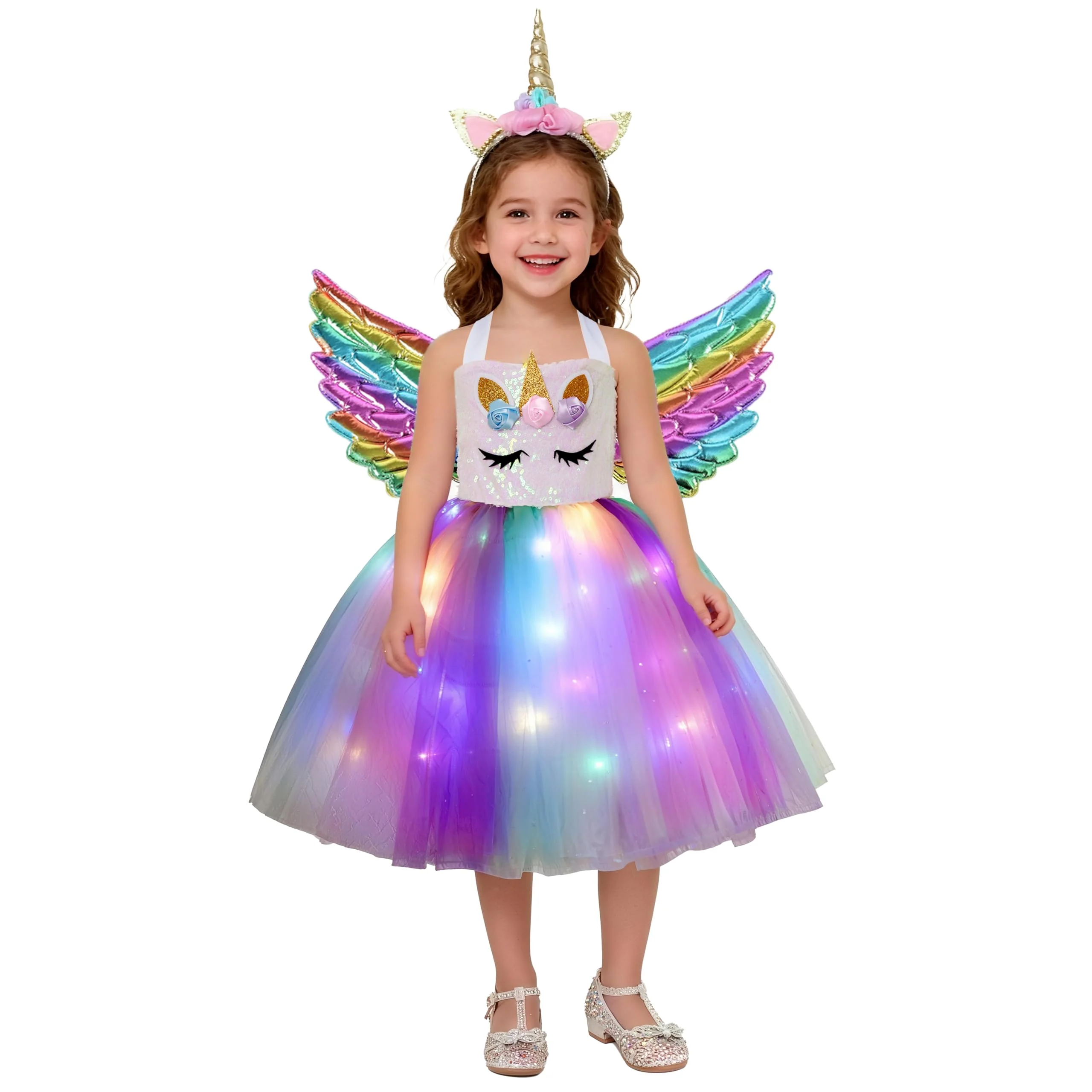 Davsolly Unicorn Costume for Girls Led Light Up Unicorn Princess Tutu Outfit for Halloween Dress Up Birthday Christmas Gifts - Image 2