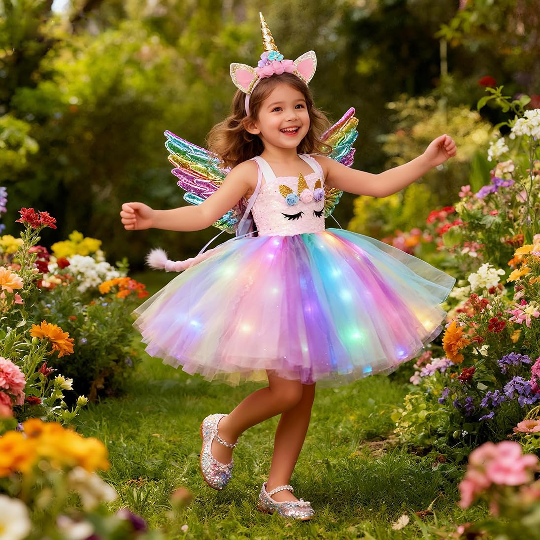 Davsolly Unicorn Costume for Girls Led Light Up Unicorn Princess Tutu Outfit for Halloween Dress Up Birthday Christmas Gifts - Image 5