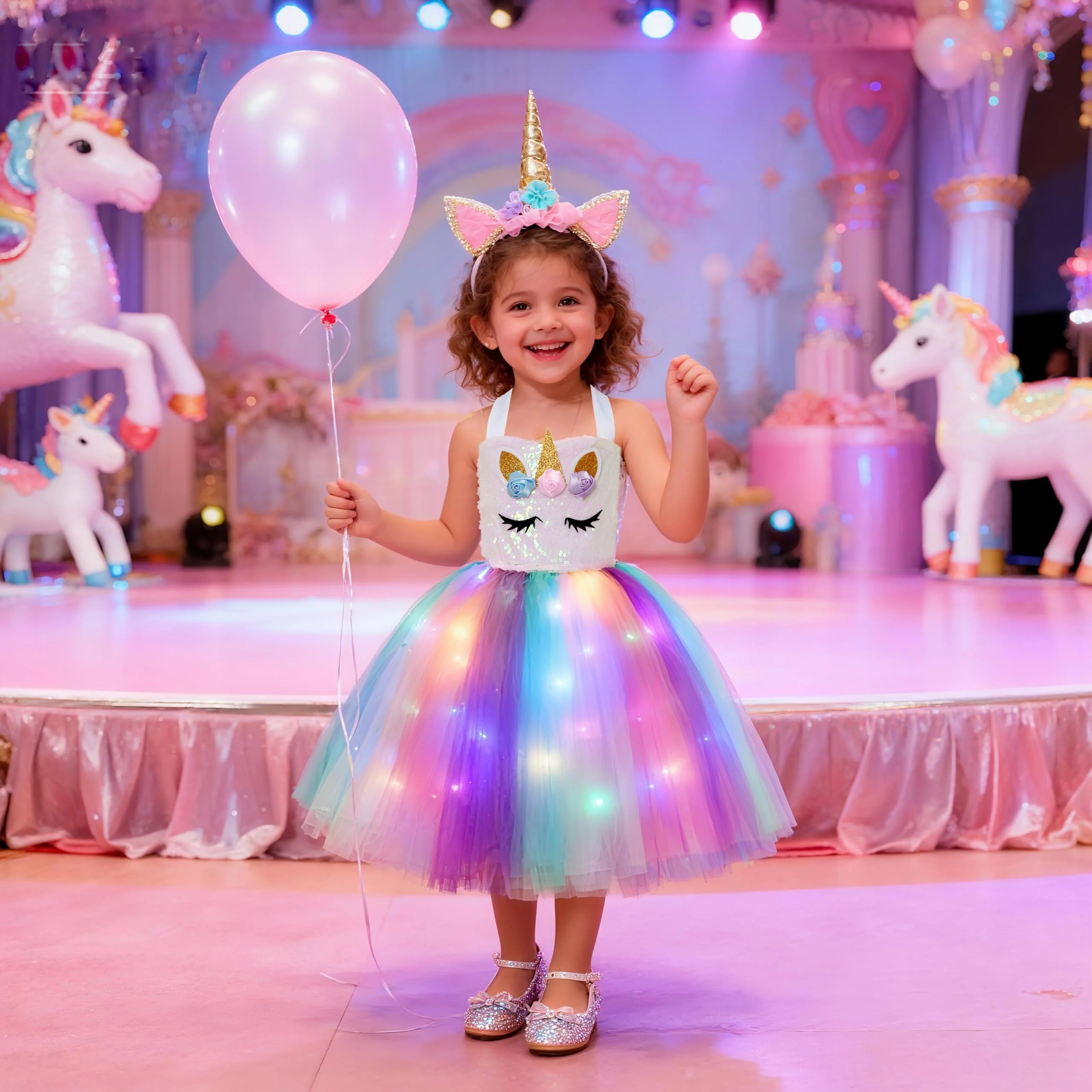 Davsolly Unicorn Costume for Girls Led Light Up Unicorn Princess Tutu Outfit for Halloween Dress Up Birthday Christmas Gifts - Image 6