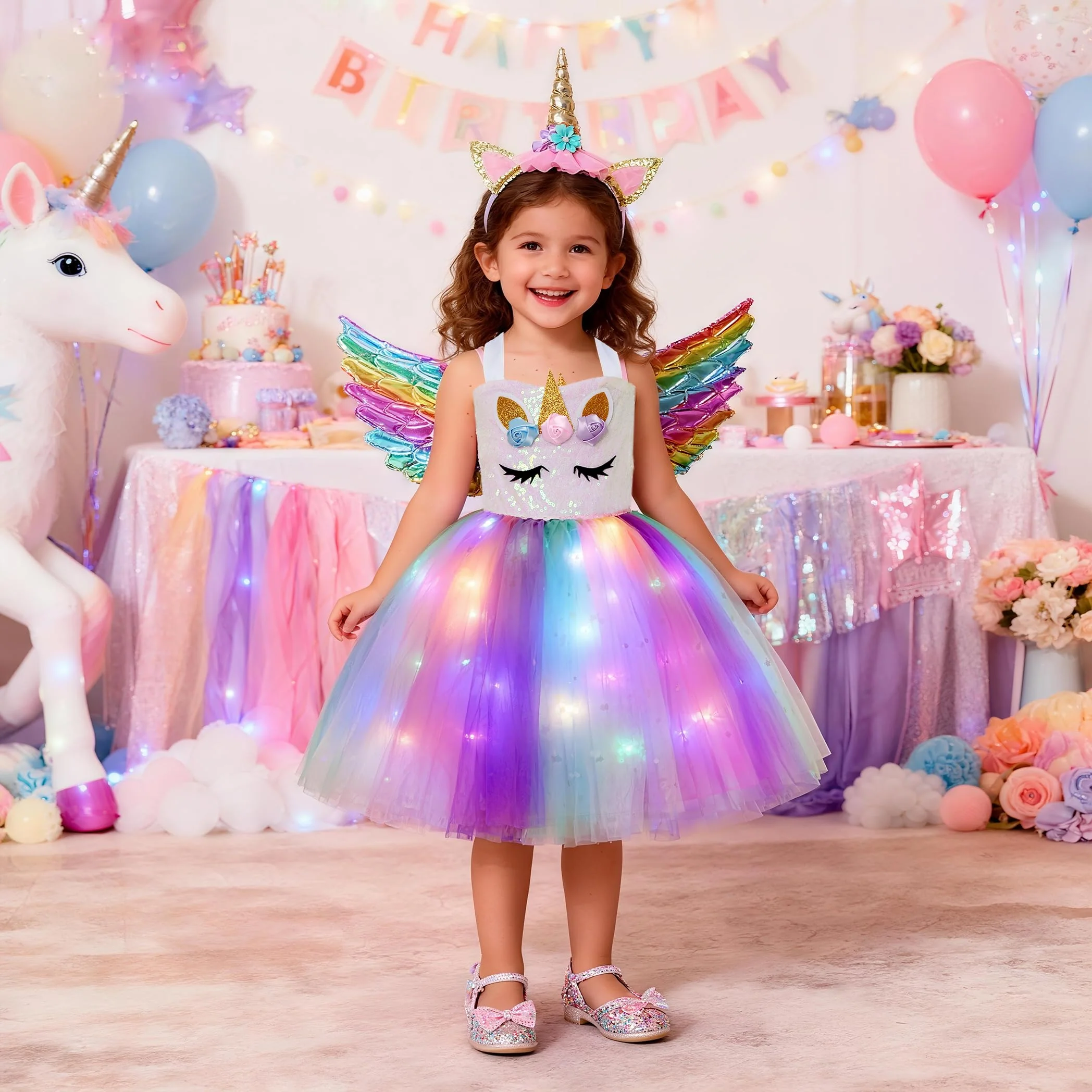 Davsolly Unicorn Costume for Girls Led Light Up Unicorn Princess Tutu Outfit for Halloween Dress Up Birthday Christmas Gifts - Image 7