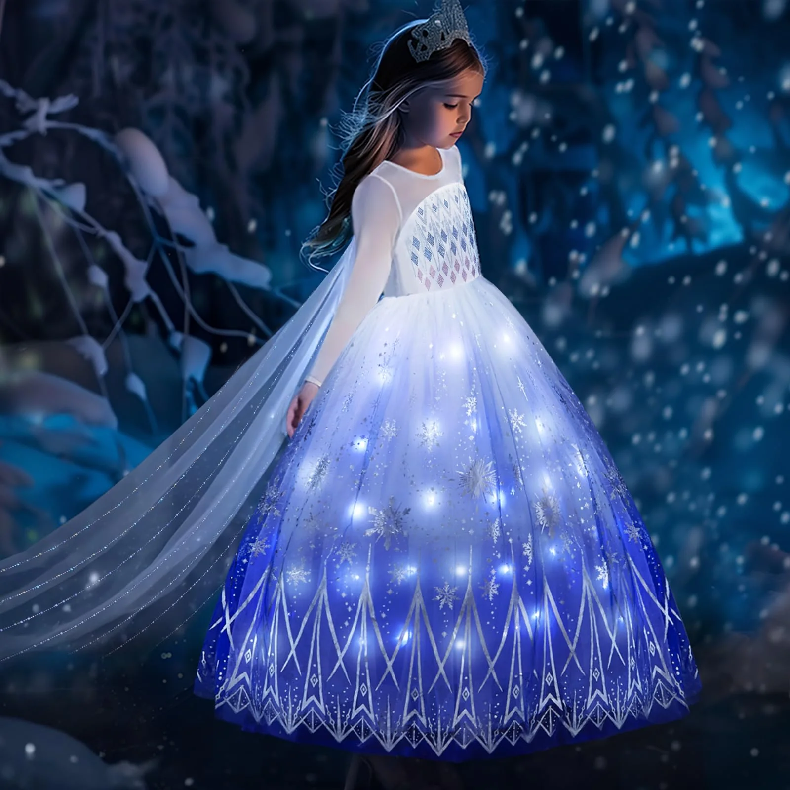 Davvew Princess Dresses for Girls Light Up Princess Costume for Little Girls Christmas Halloween Costume for Kids Toddler - Image 6