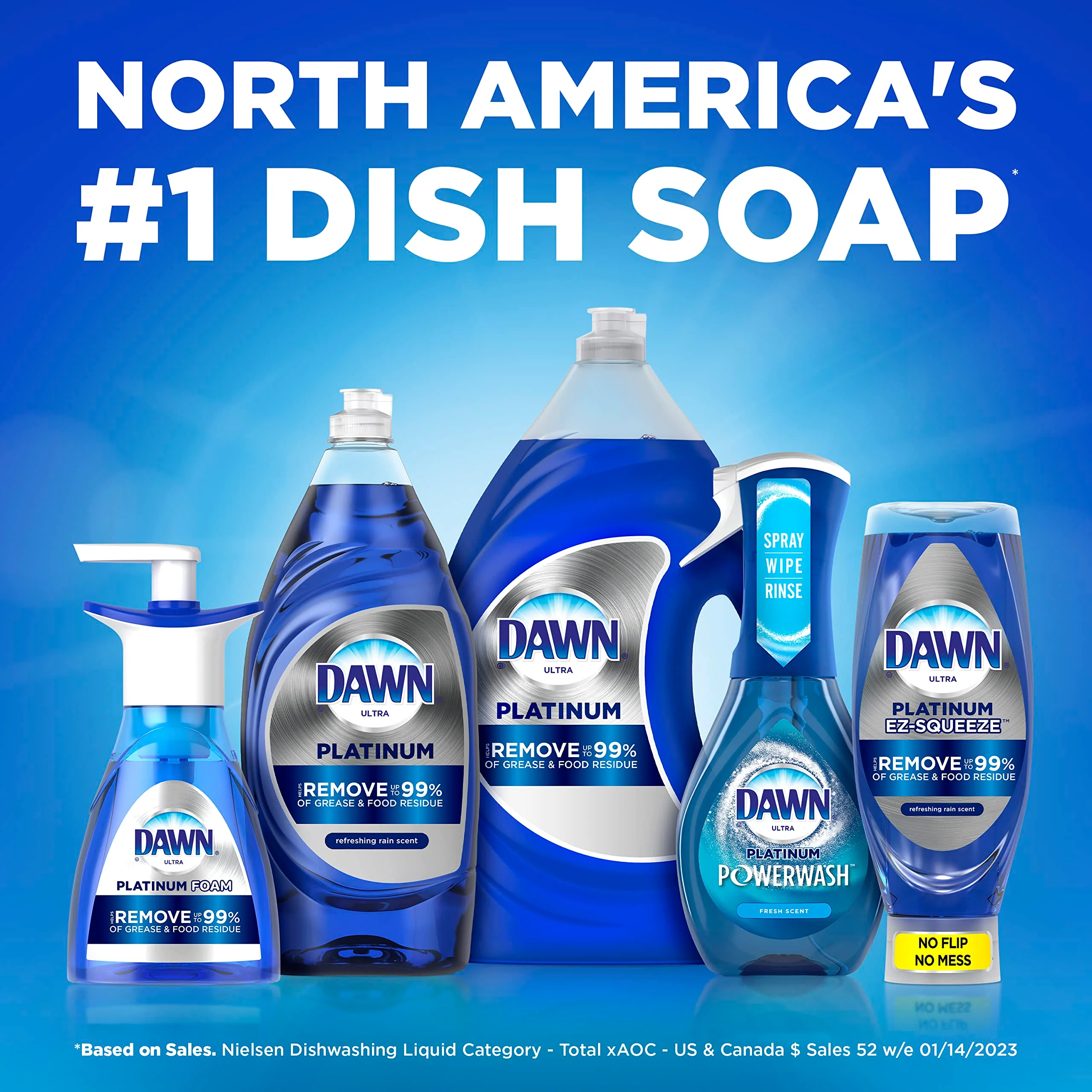 Dawn Platinum Dish Soap Liquid, Dishwashing Liquid, Grease Removal, Fresh Rain, 2x54.8oz Bundle - Image 2