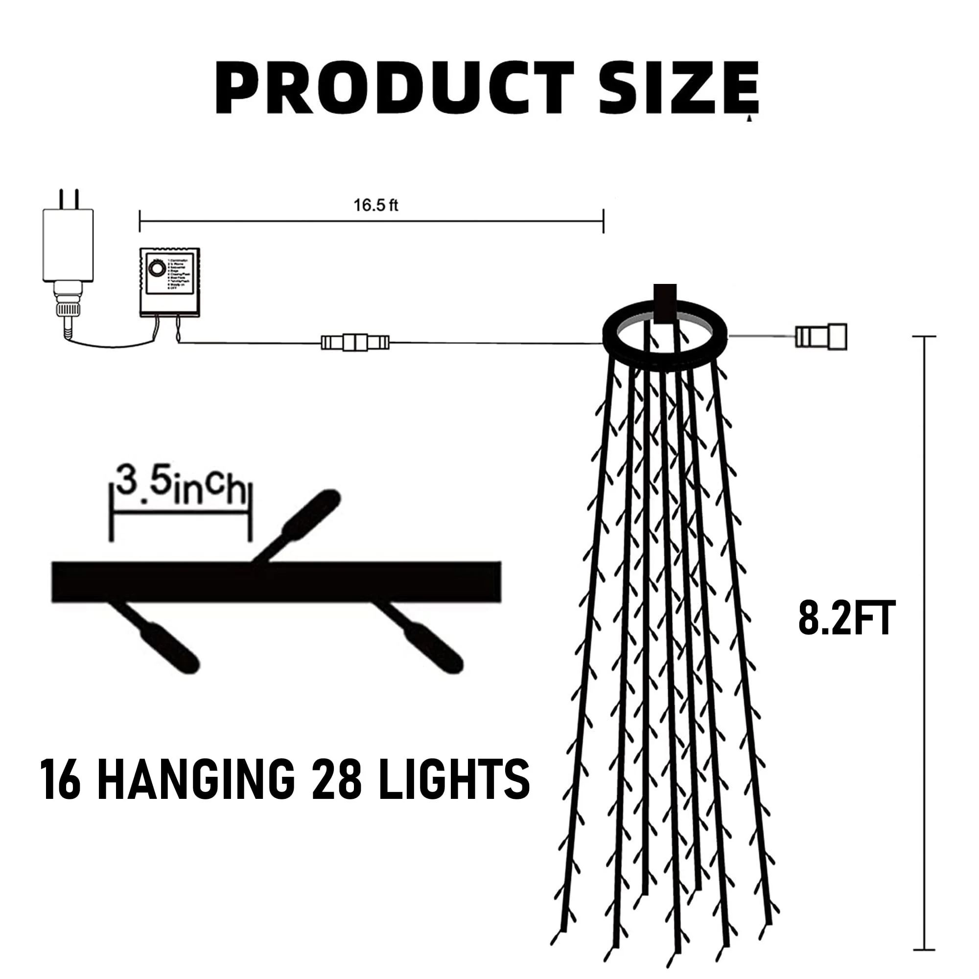 Dazzle Bright Christmas Tree Lights, 448 LED Waterfall Tree Topper Lights with Remote & 8 Lighting Modes, 8.2FT X 16 Lines Christmas Light for Indoor Outdoor Yard Party Xmas Decoration (Warm White) - Image 7