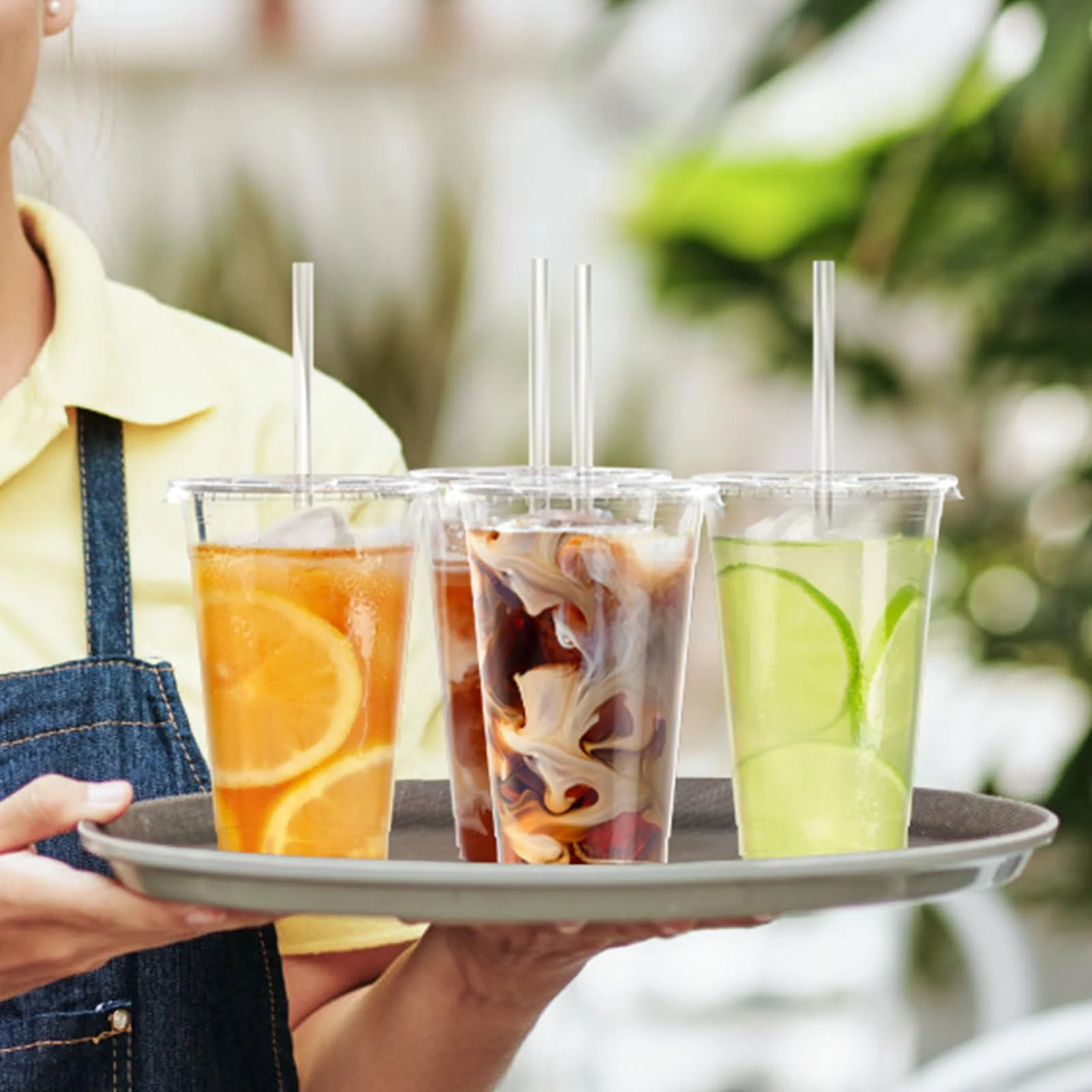 Dealusy 100 Pack - 20 oz Clear Plastic Cups with Lids and Straws, Sturdy & Food Safe Iced Coffee Cups with lids, Disposable Plastic Smoothie Cups for Cold Drinks - Image 2