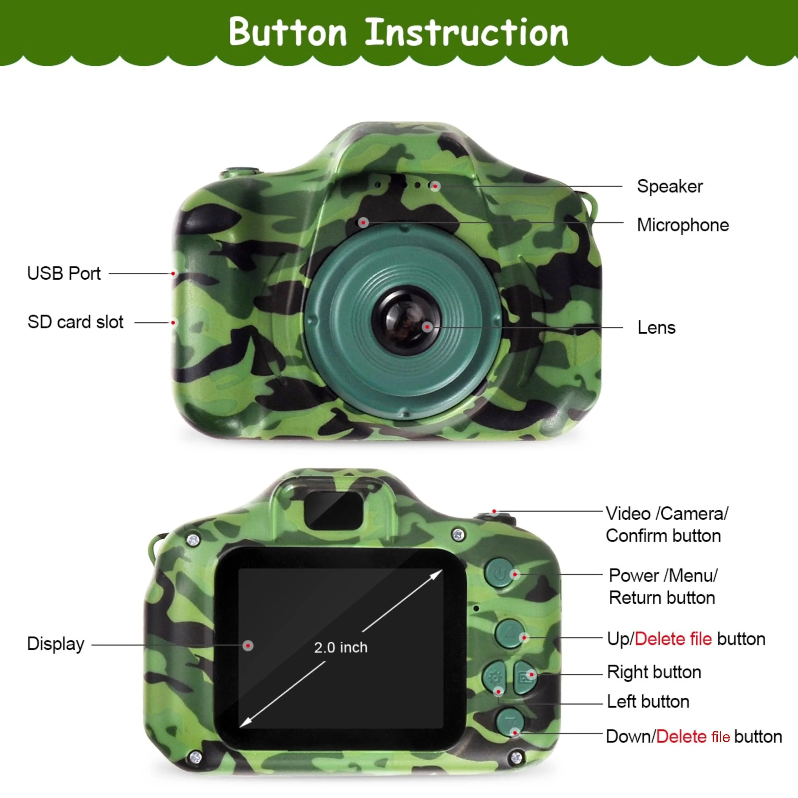 DEKER Waterproof Camera for Kids, Christmas Birthday Gifts for Boys Girls 3-12 Year Old, Mini HD Toddler Digital Video Children Travel Camcorder, 2 Inch IPS Screen with 32GB Card (Green) - Image 2
